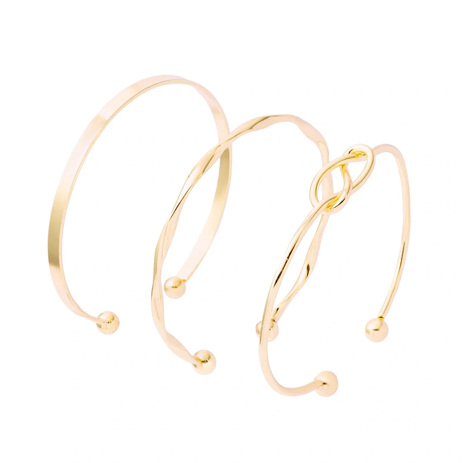 Guldfärgat armband, stela armringar i 3-pack - One size