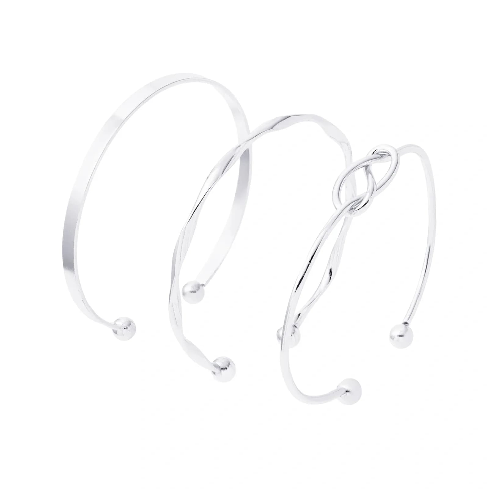 Silverfärgat armband, stela armringar i 3-pack - One size