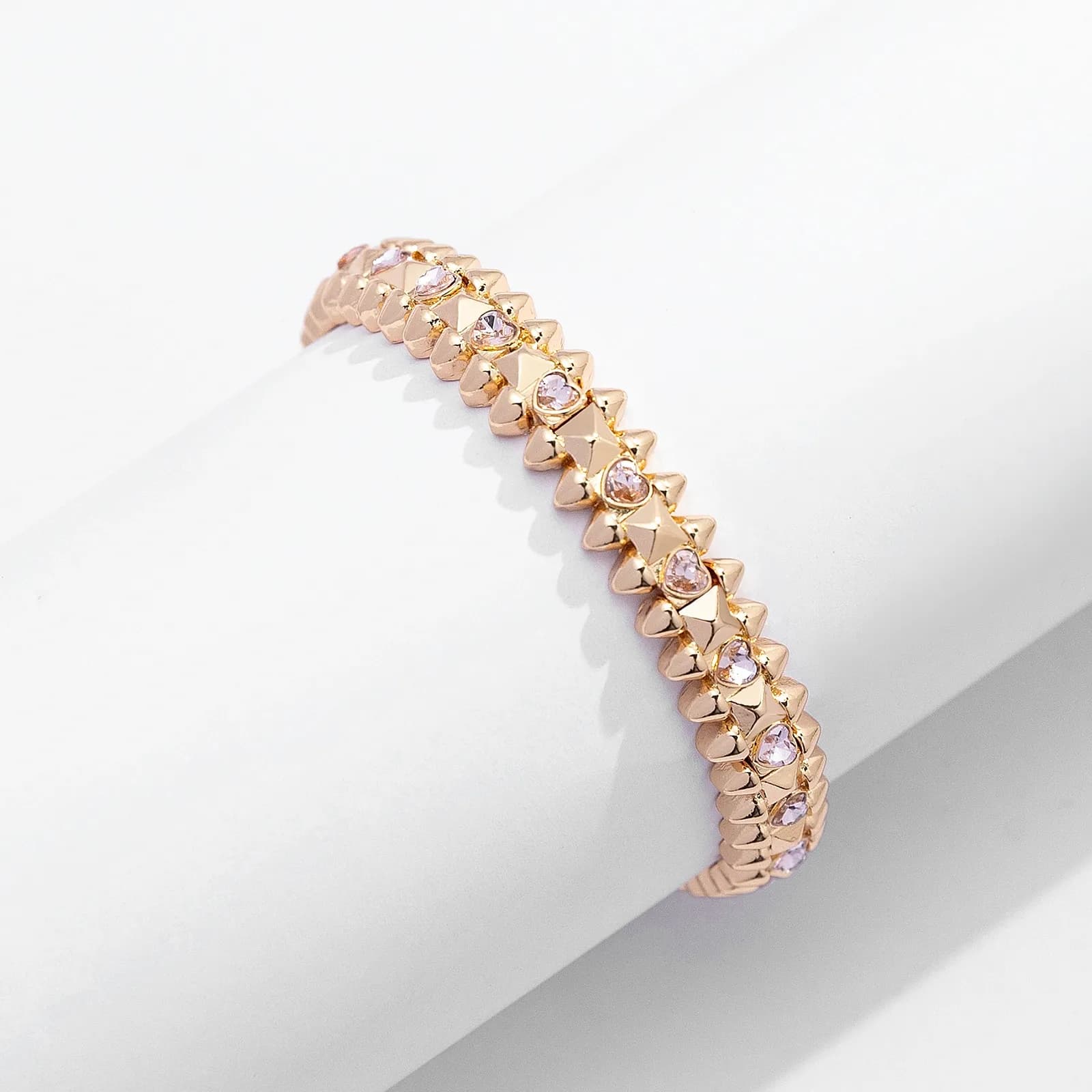 Guldfärgat armband Spike Noir, rosa hjärtan - Elastiskt 2