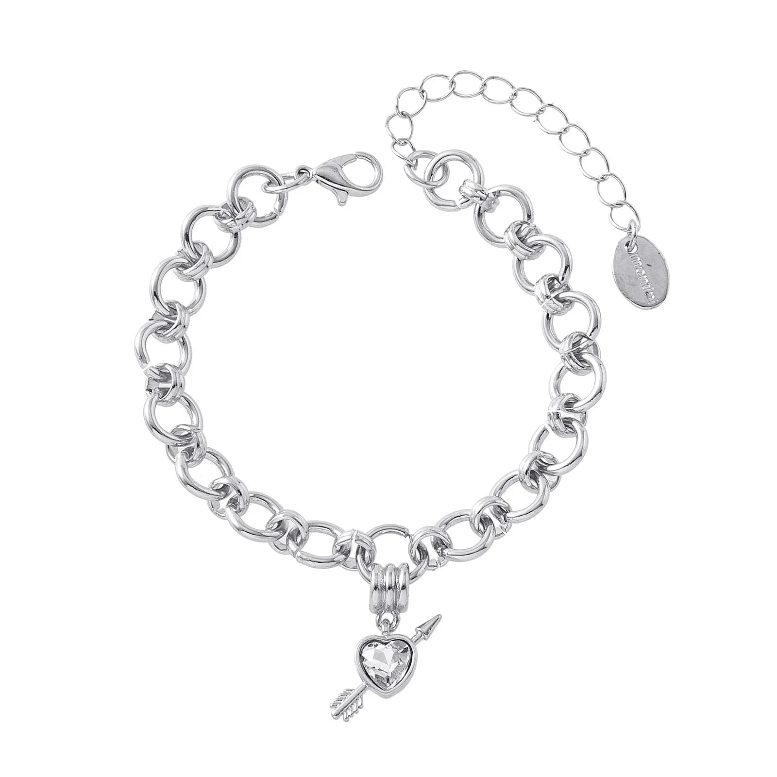 Silverfärgat armband, länk med hjärta och pil - 17+5 cm
