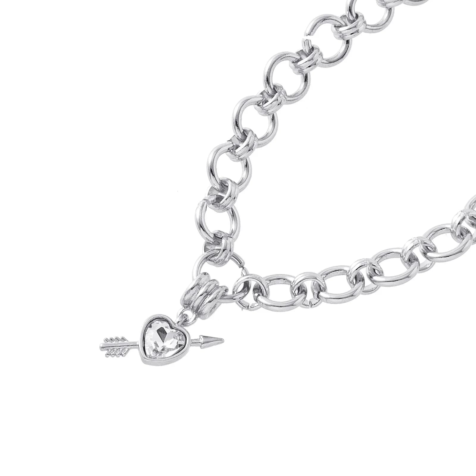 Silverfärgat armband, länk med hjärta och pil - 17+5 cm 2