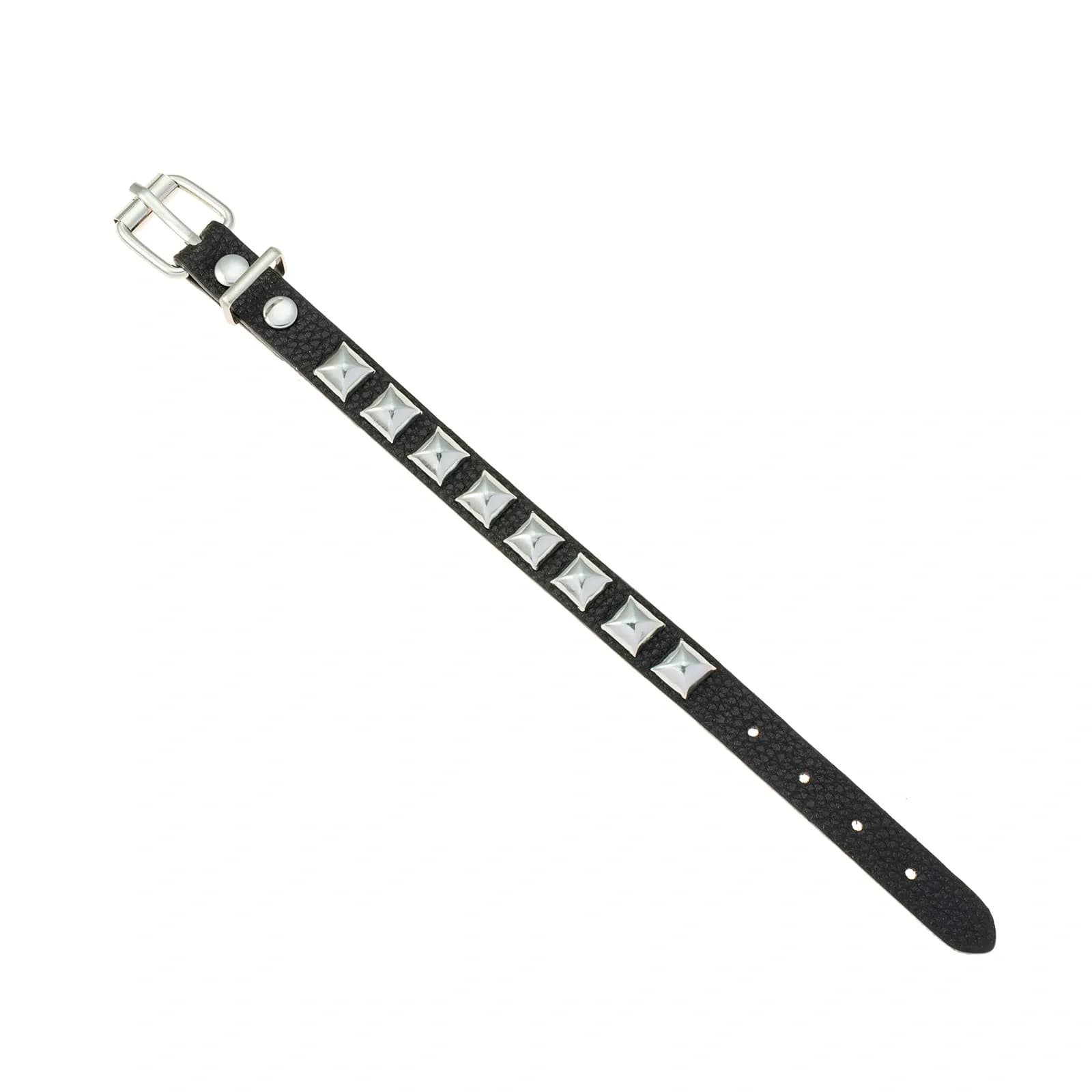 Svart armband, svart konstläder silverfärgade fyrkantiga nitar - Justerbart 2