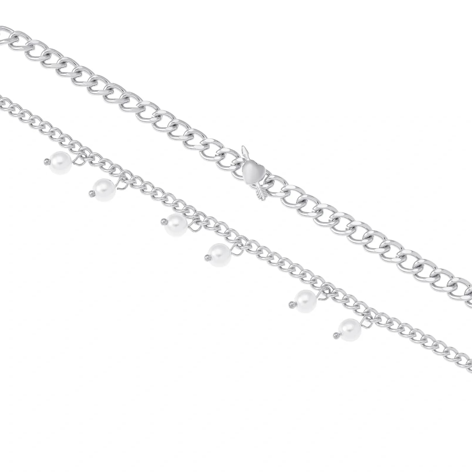 Silverfärgade armband, 2-pack pärlor och hjärta - 17+5 cm 2