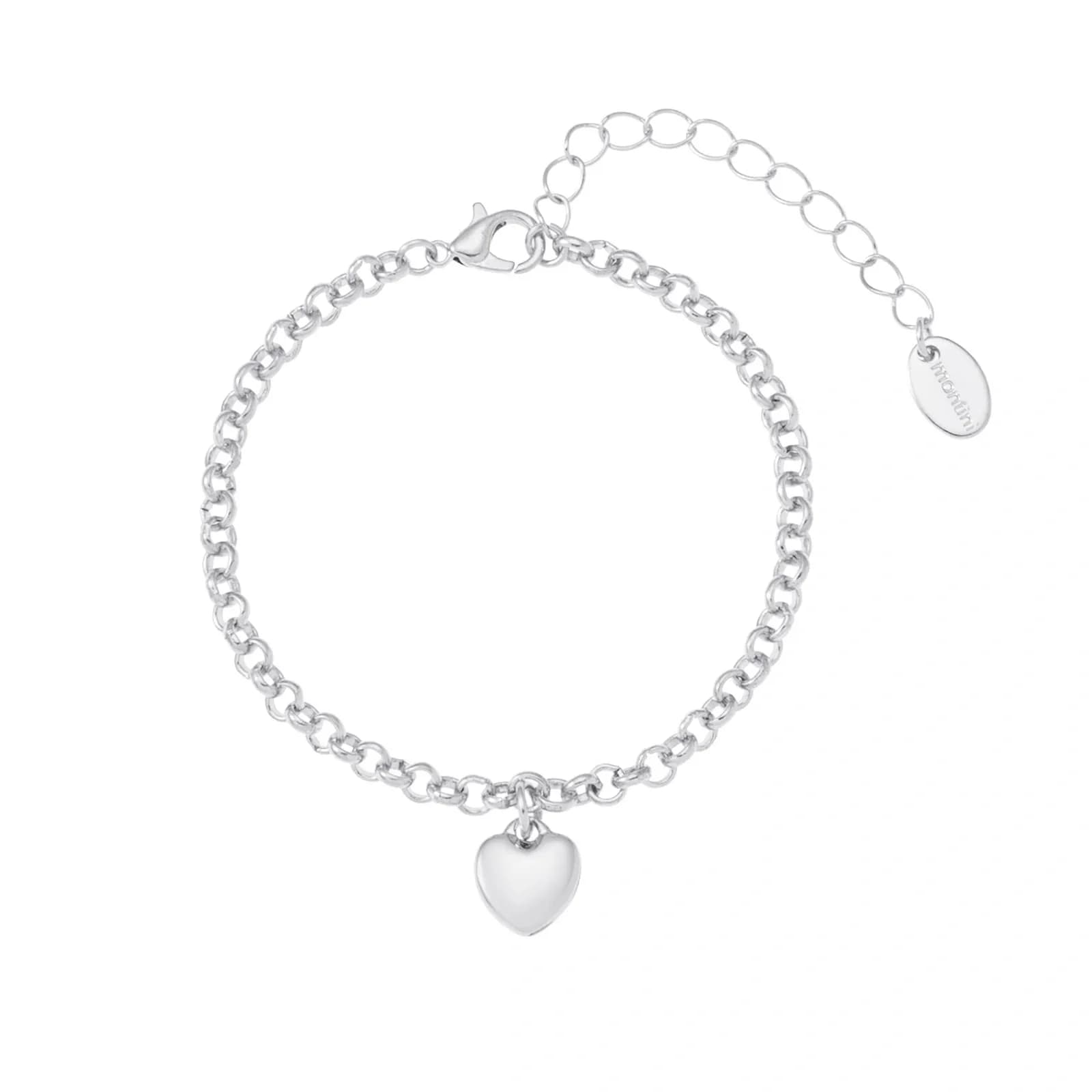 Silverfärgat armband, rundlänk med hjärta - 17+5 cm