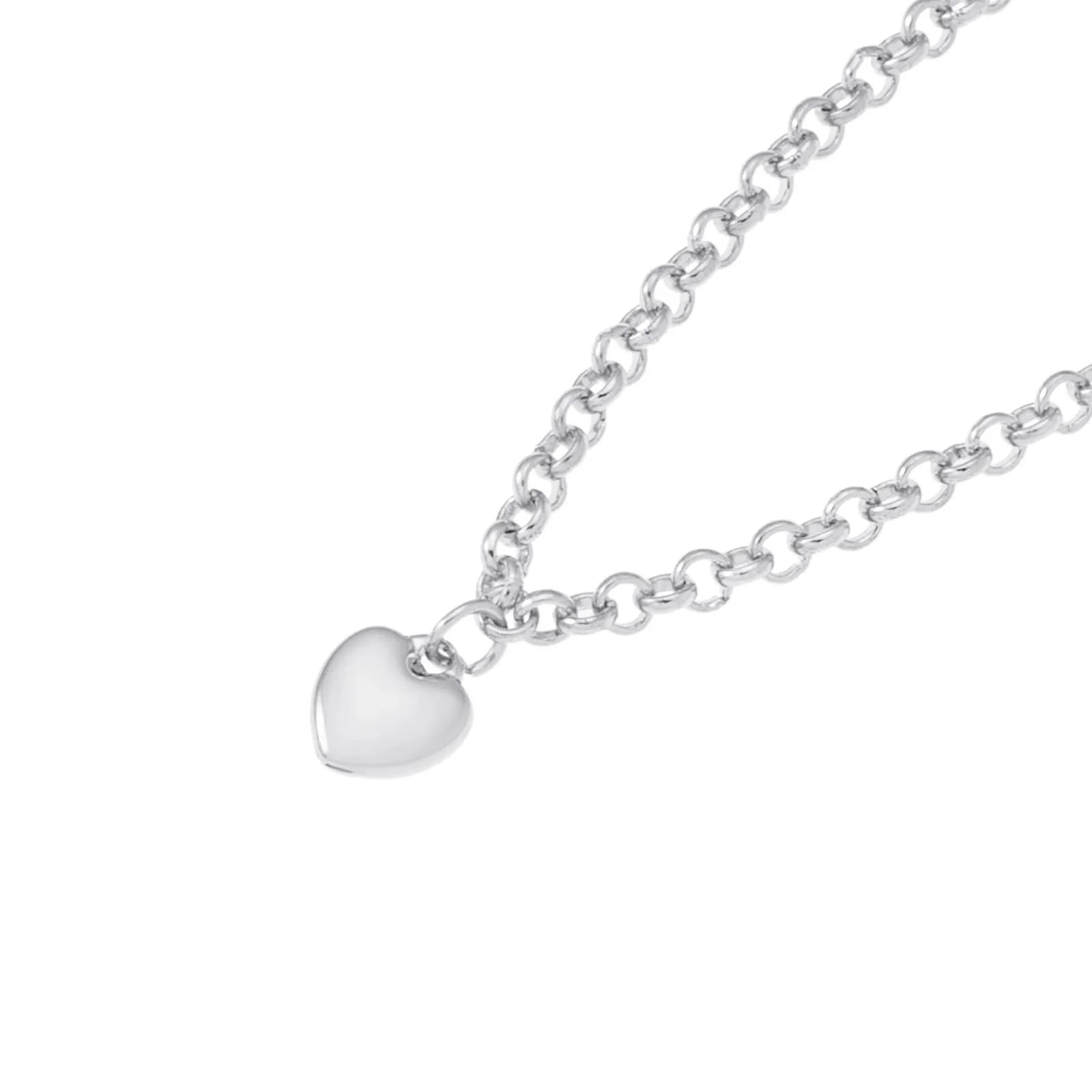 Silverfärgat armband, rundlänk med hjärta - 17+5 cm 2