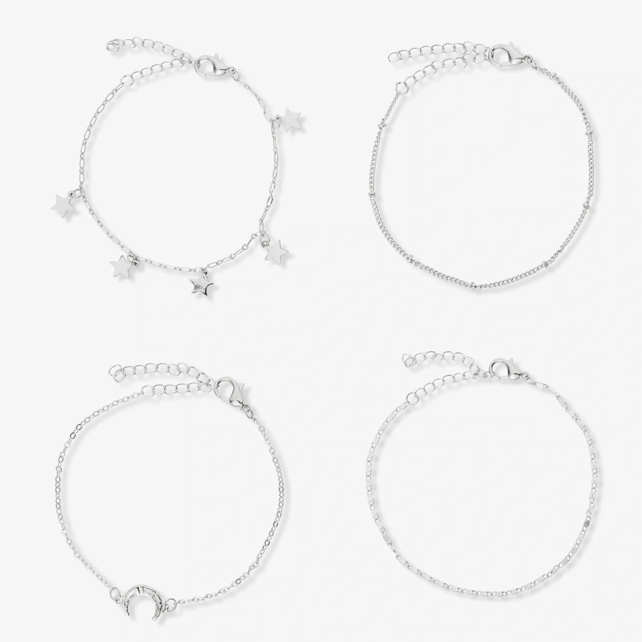 4-pack silverfärgade armband - 17+5 cm 1