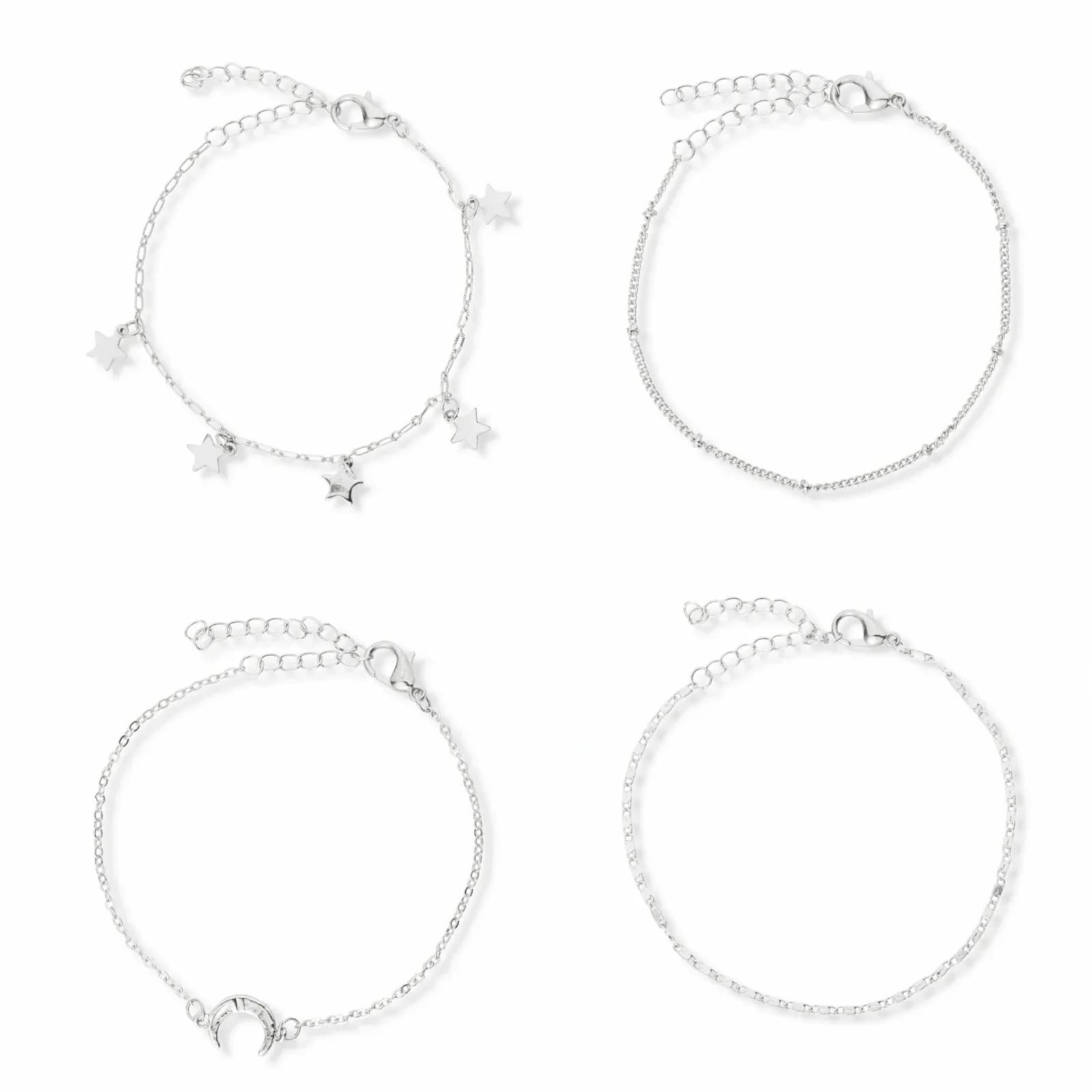 4-pack silverfärgade armband - 17+5 cm