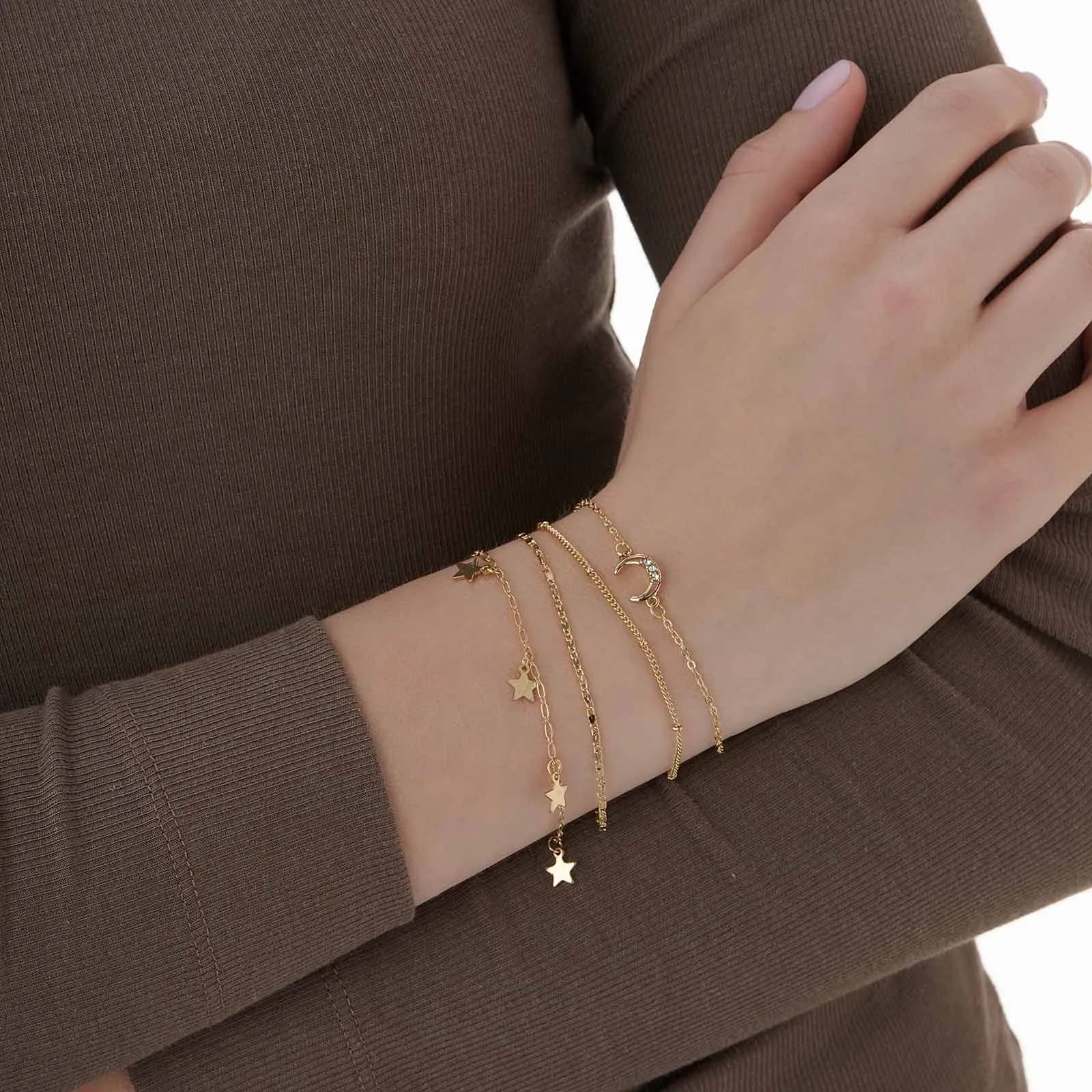 4-pack guldfärgade armband - 17+5 cm 5