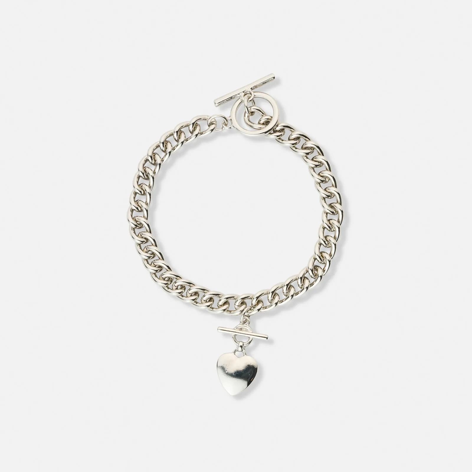 Silverfärgat armband, hjärthänge - 18 cm