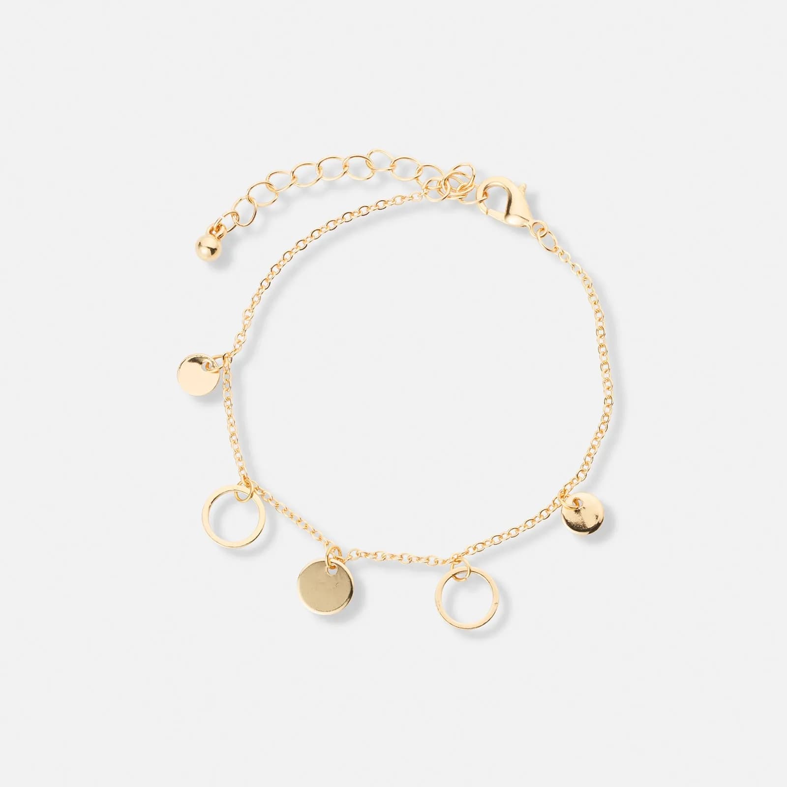 Guldfärgat armband, ringar och brickor - 17+5 cm