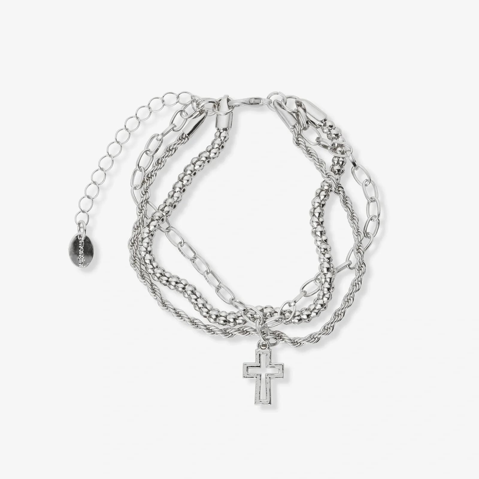 3-radigt silverrfärgat armband, kors - 18+5 cm 1