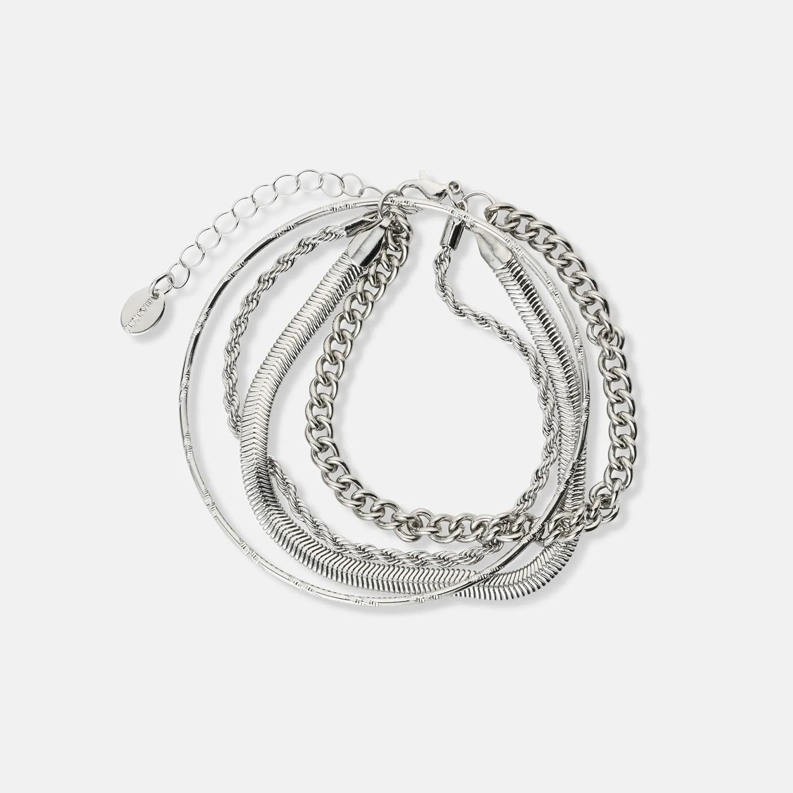 Silverfärgade armband, 3 kedjor och bangle - 17+5 cm 1