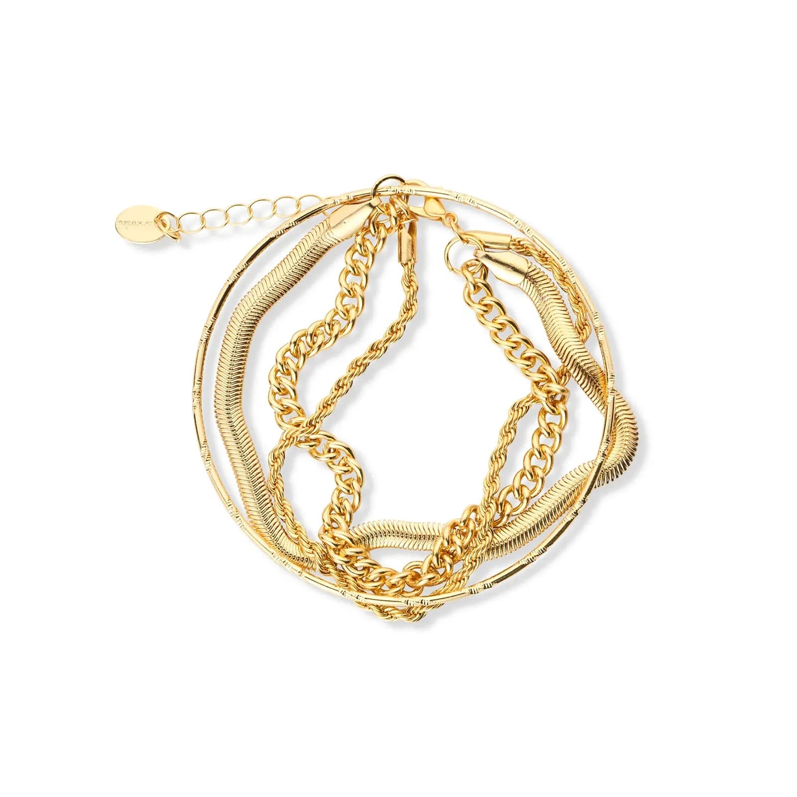 Guldfärgade armband, 3 kedjor och bangle - 17+5 cm