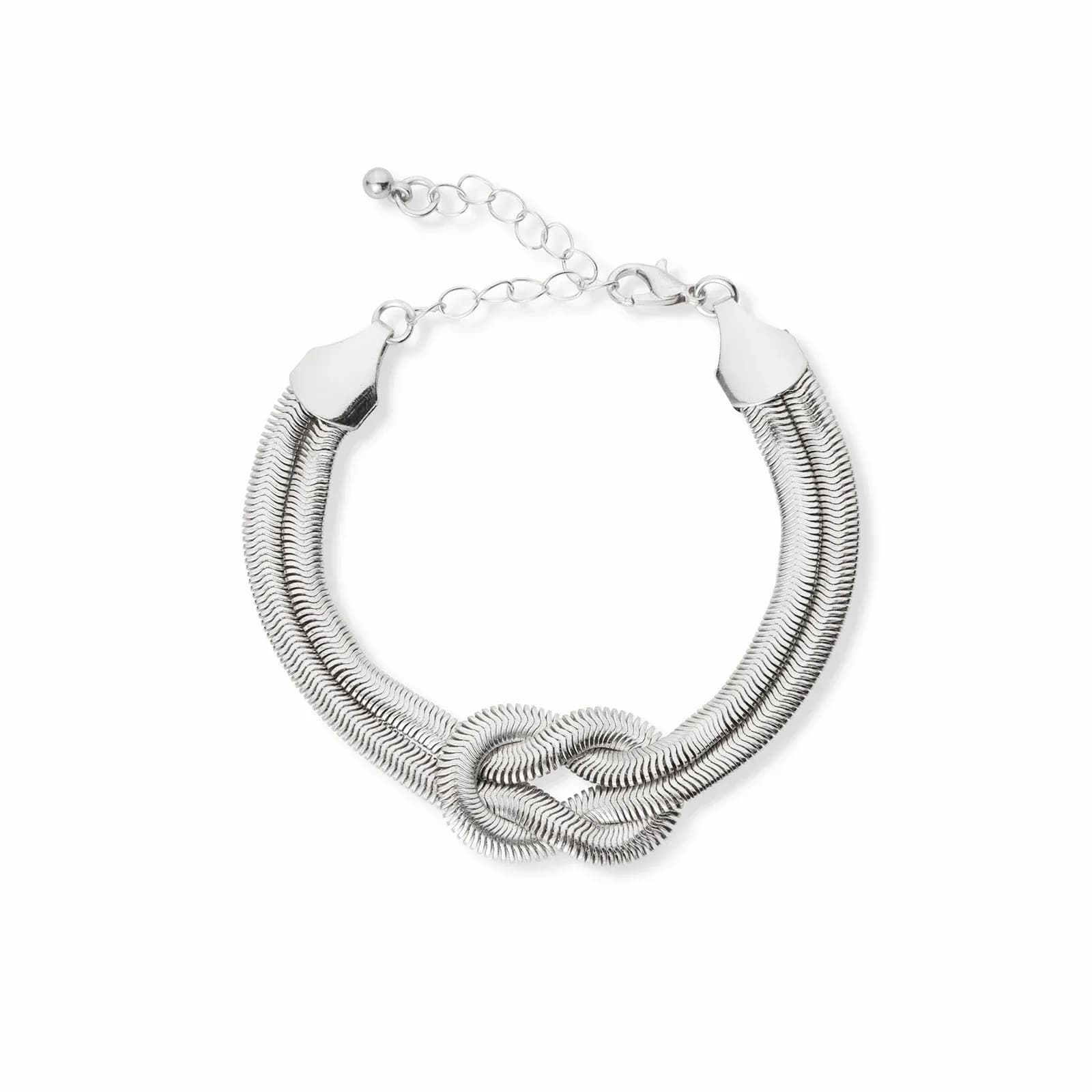 Silverfärgat armband, dubbel ormkedja m. knut - 18+5 cm.