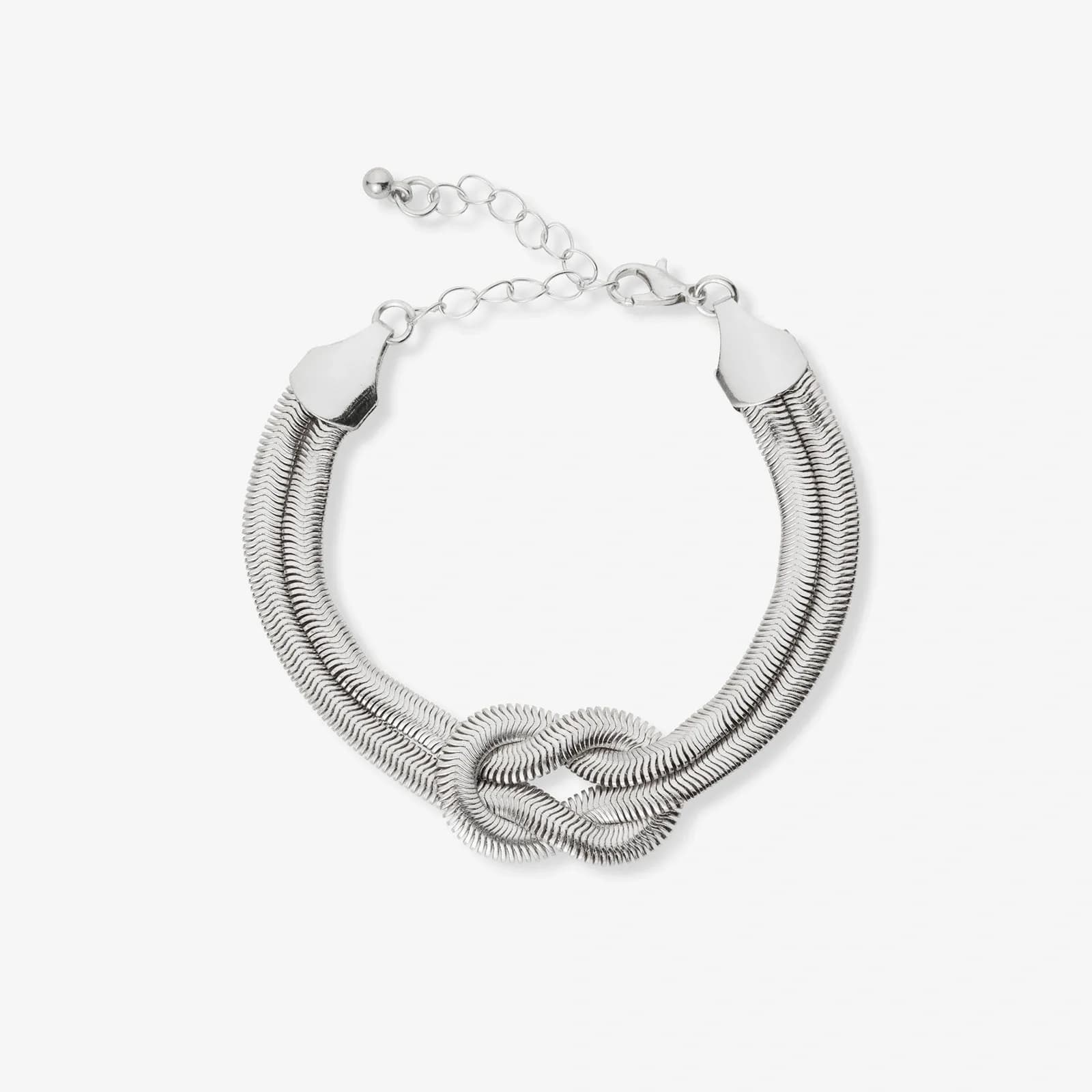 Silverfärgat armband, dubbel ormkedja m. knut - 18+5 cm. 1