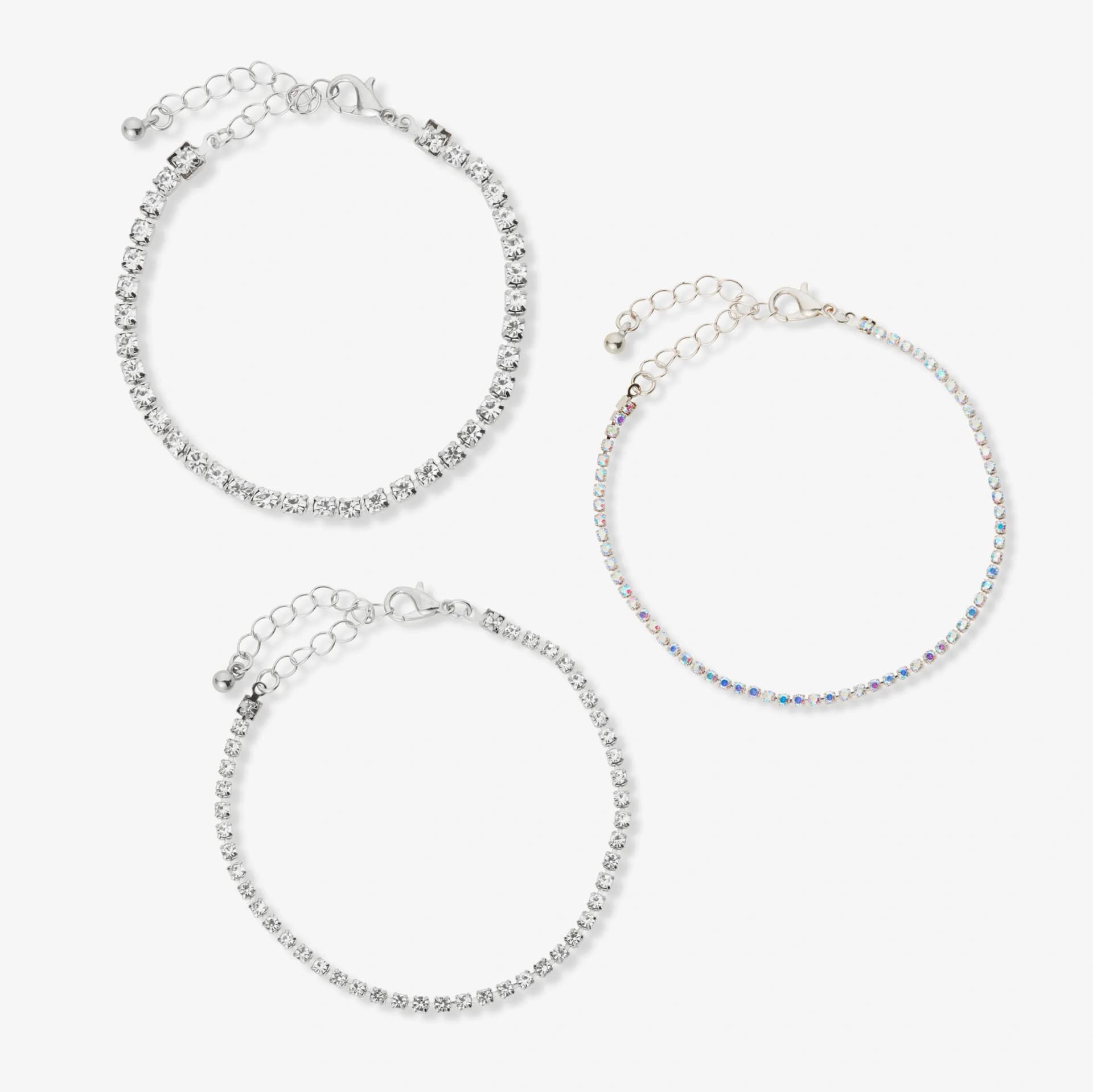 3-pack silverfärgade tennisarmband - 17+5 cm