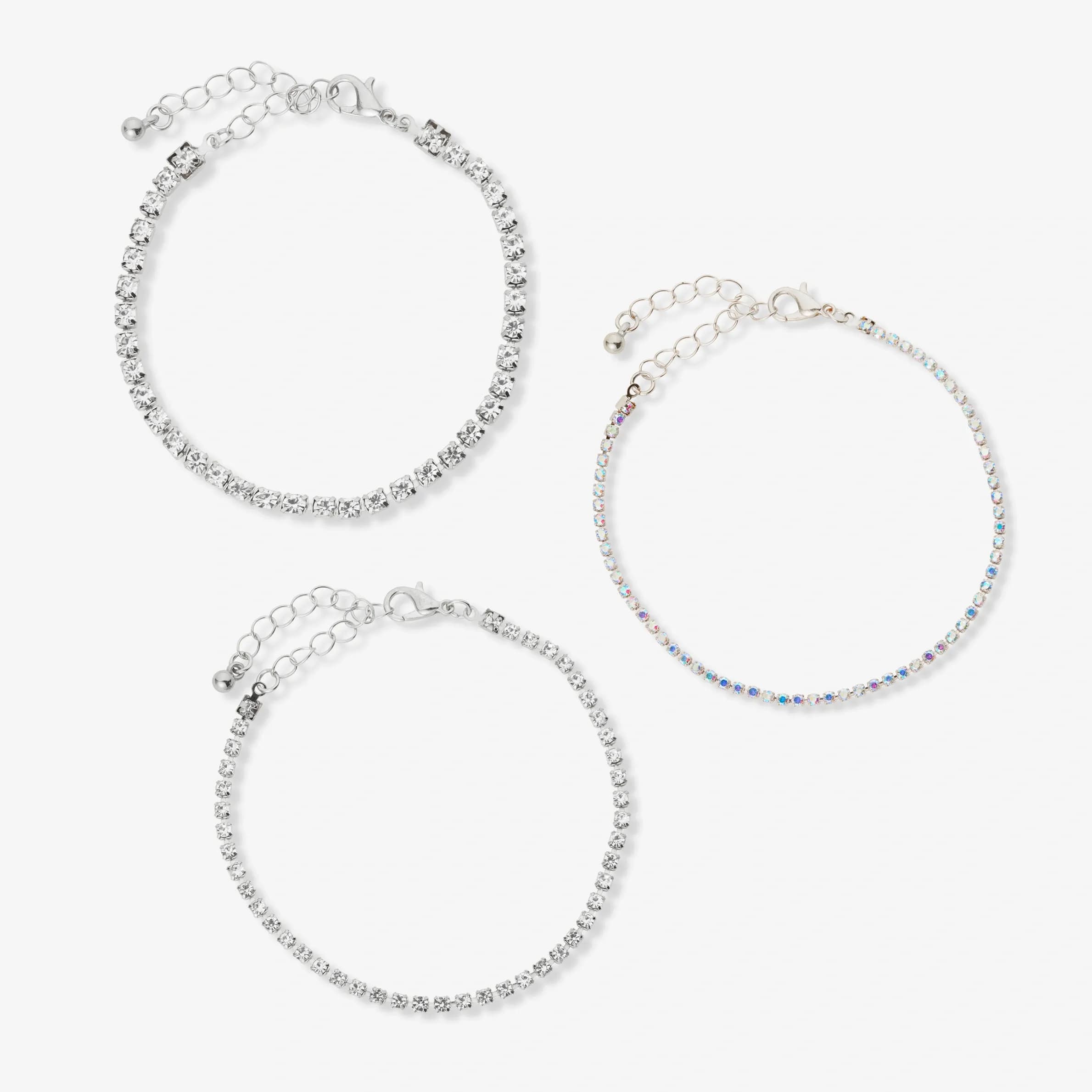 3-pack silverfärgade tennisarmband - 17+5 cm 1