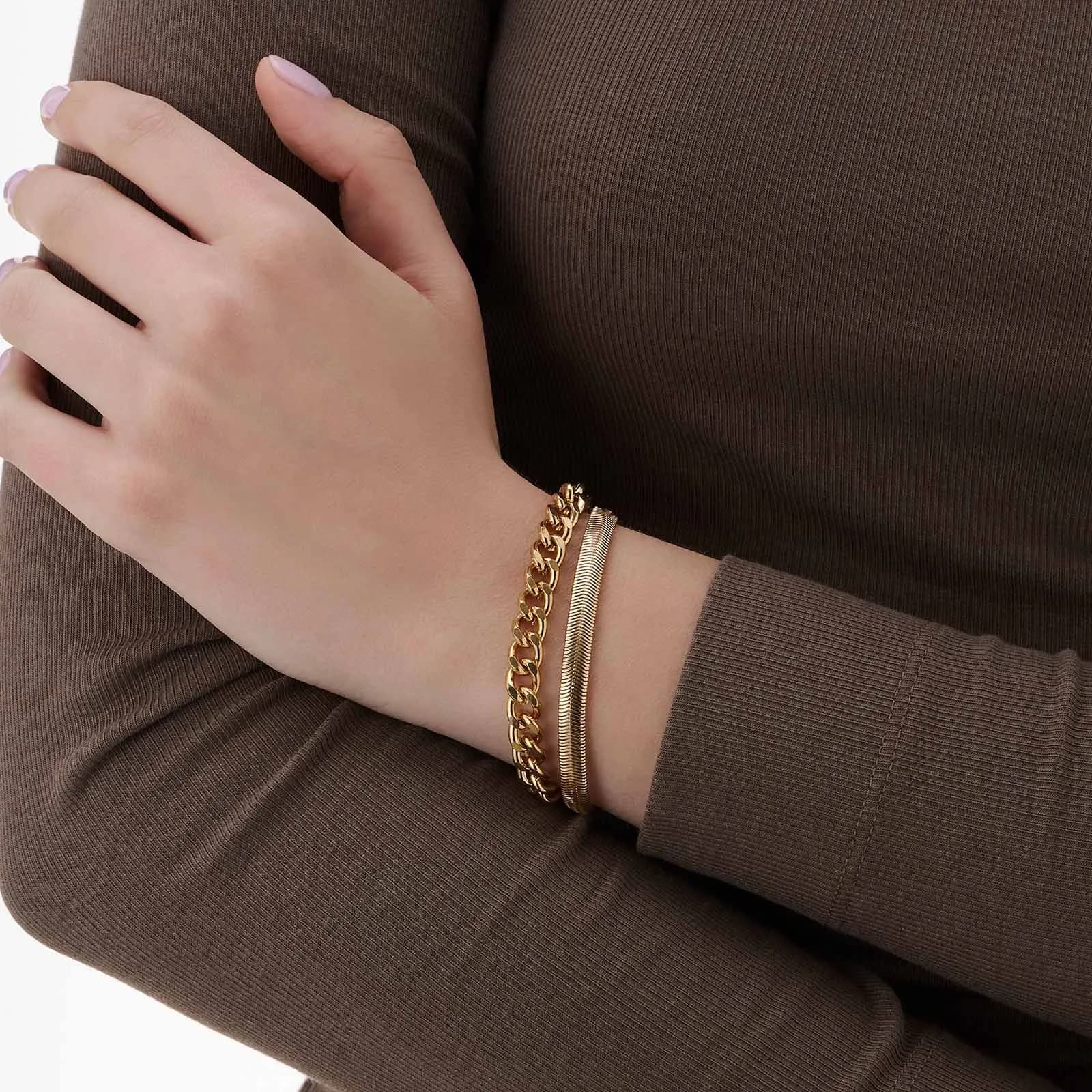 2-radigt guldfärgat armband, tjocka kedjor - 17+5 cm 2