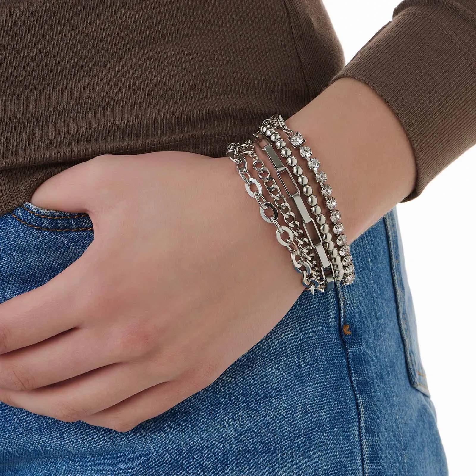 5-pack silverfärgade blandade armband - 17+5 cm 6
