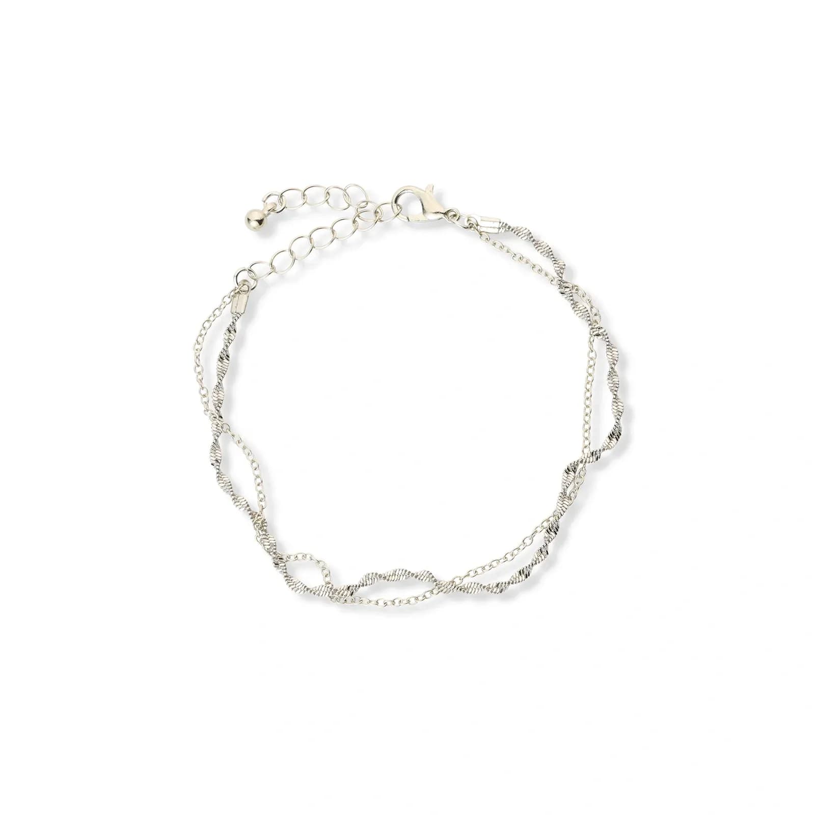 2-radigt silverfärgat armband, singapore & pansar - 19+5 cm