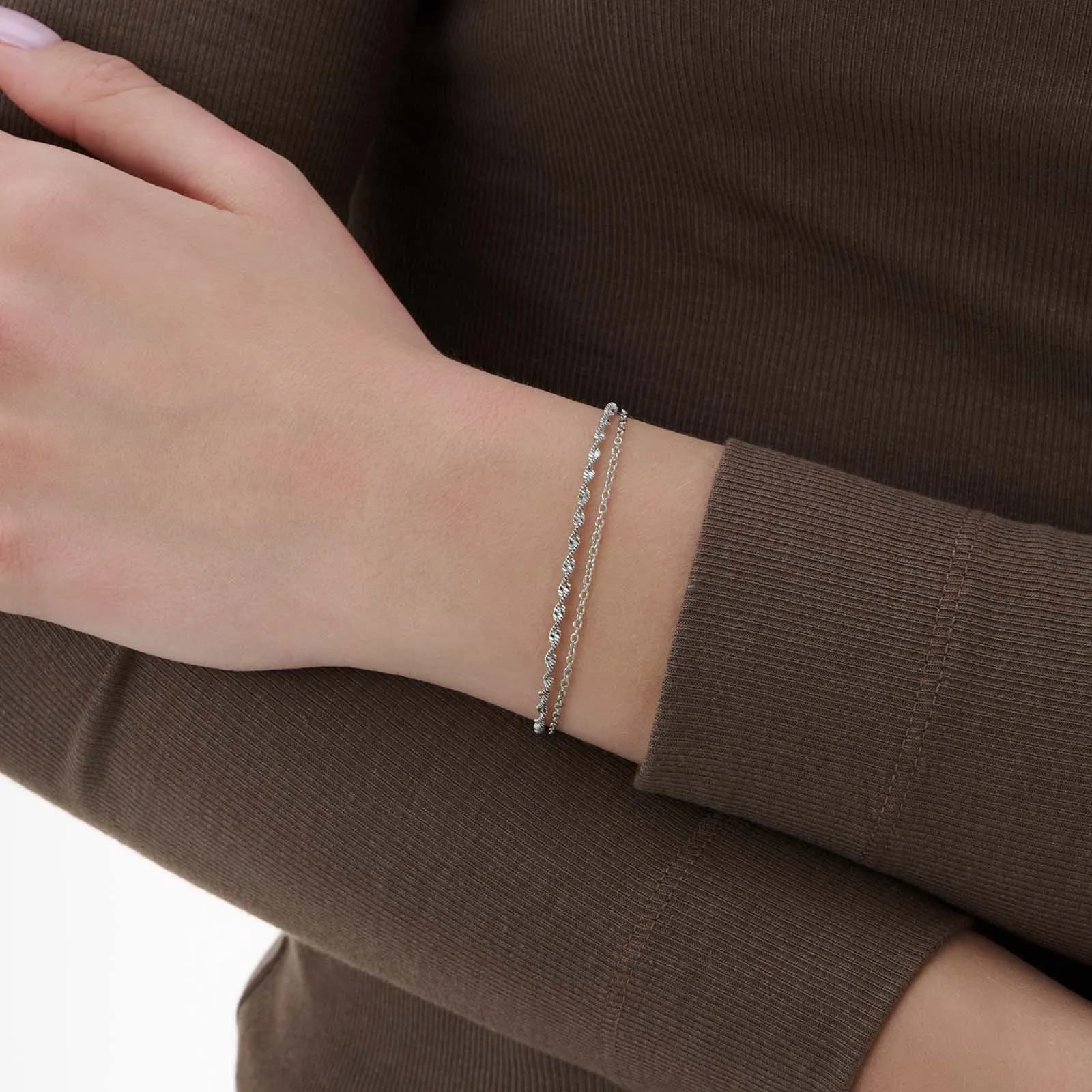 2-radigt silverfärgat armband, singapore & pansar - 19+5 cm 2
