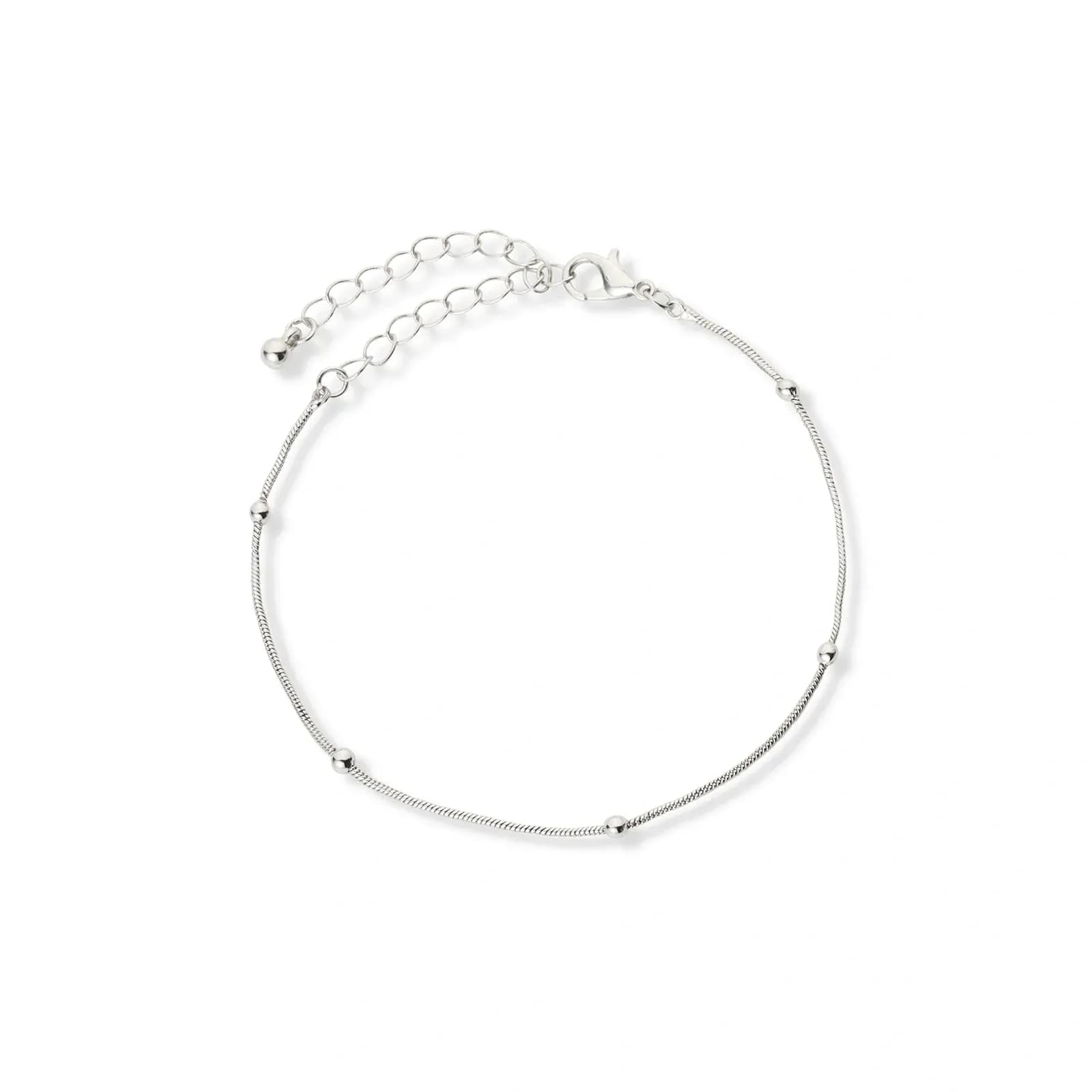 Silverfärgat armband, ormlänk med kulor - 17+5 cm