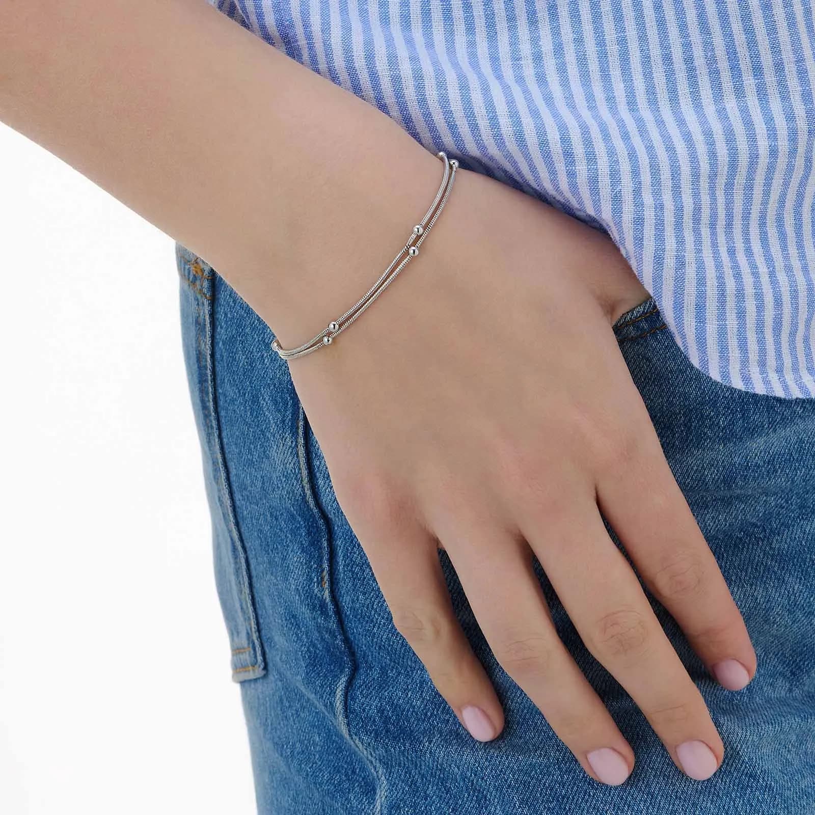Silverfärgat armband, ormlänk med kulor - 17+5 cm 2