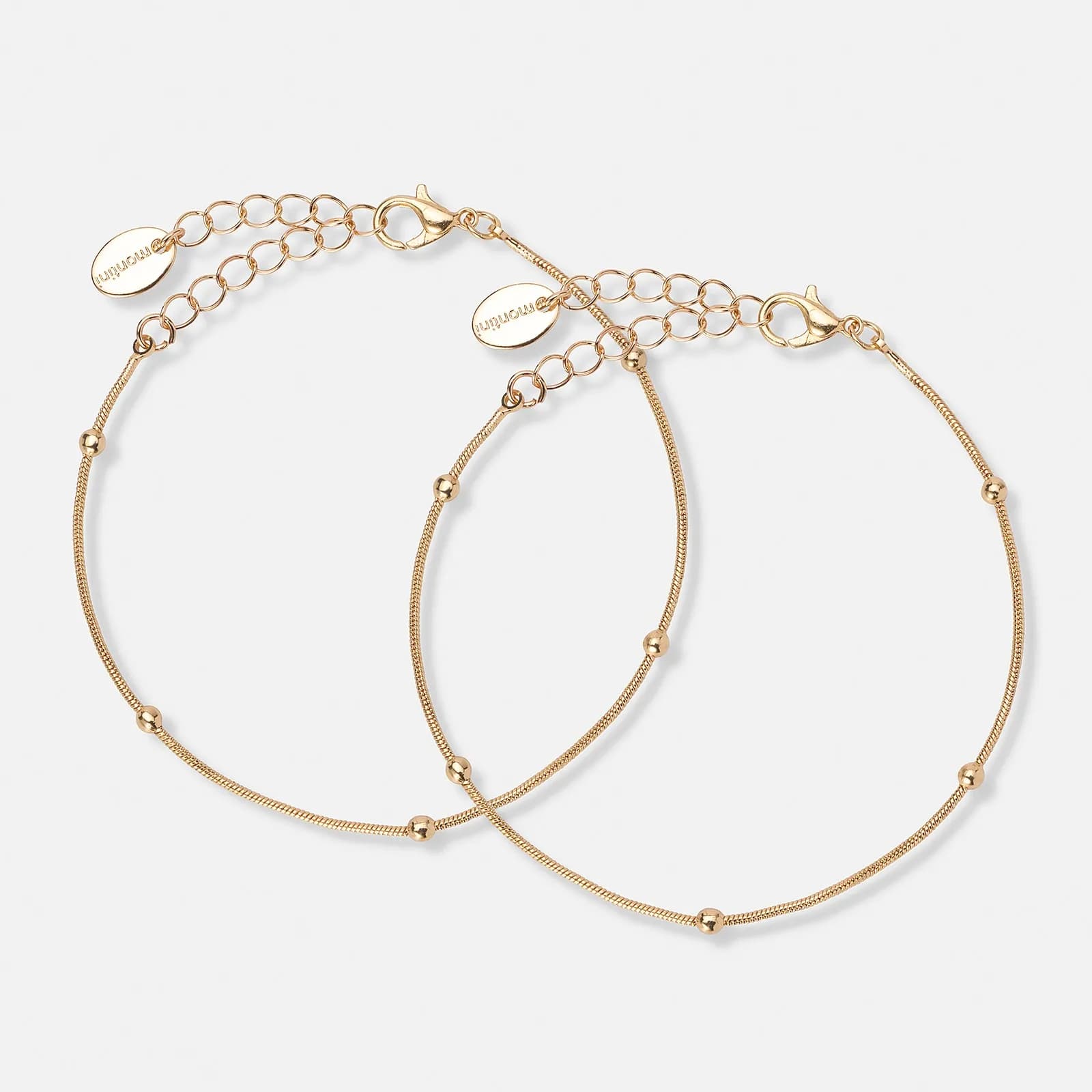 2-pack guldfärgade armband, kulor - 17+5 cm