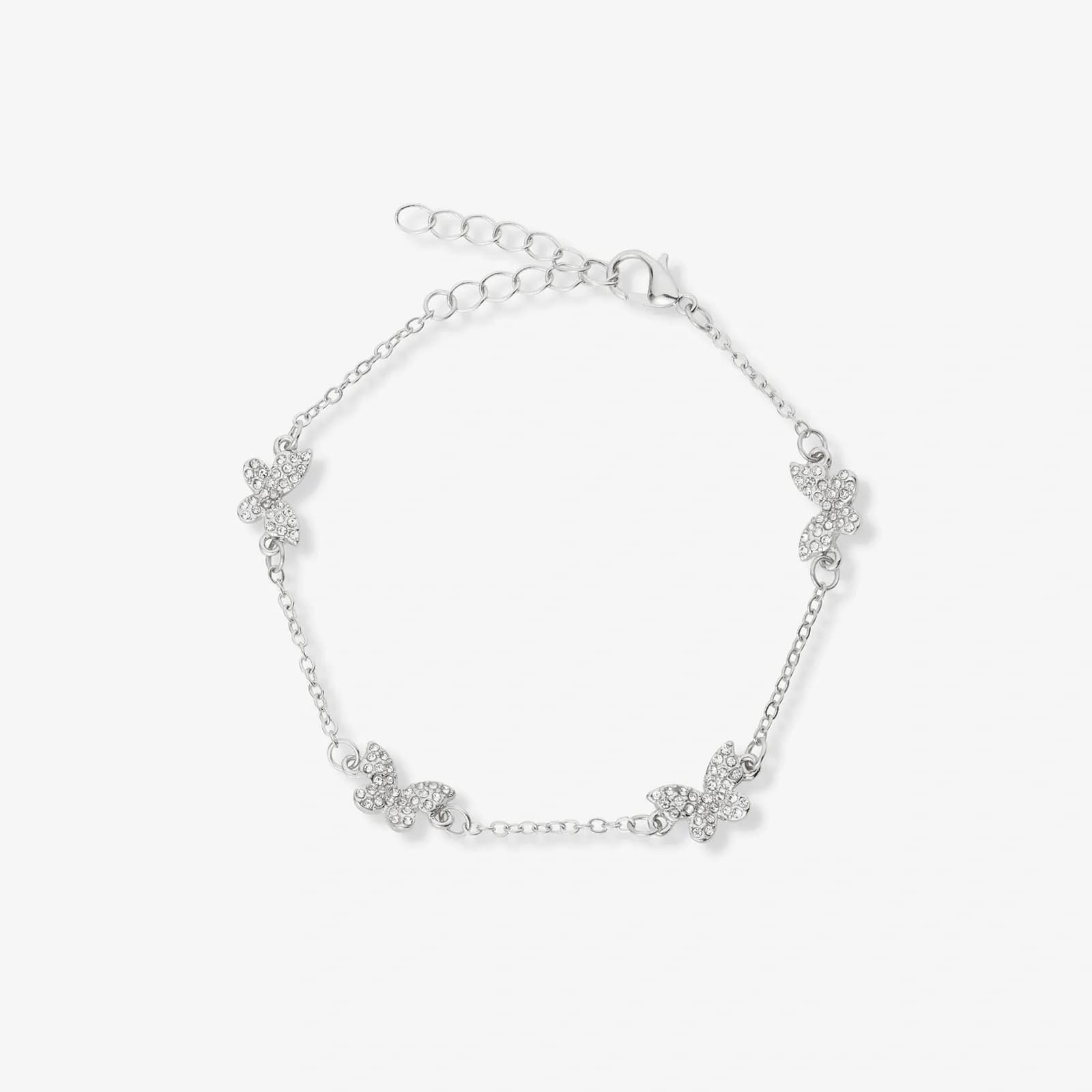 Silverfärgat armband, fjärilar med kristaller - 17+5 cm 1