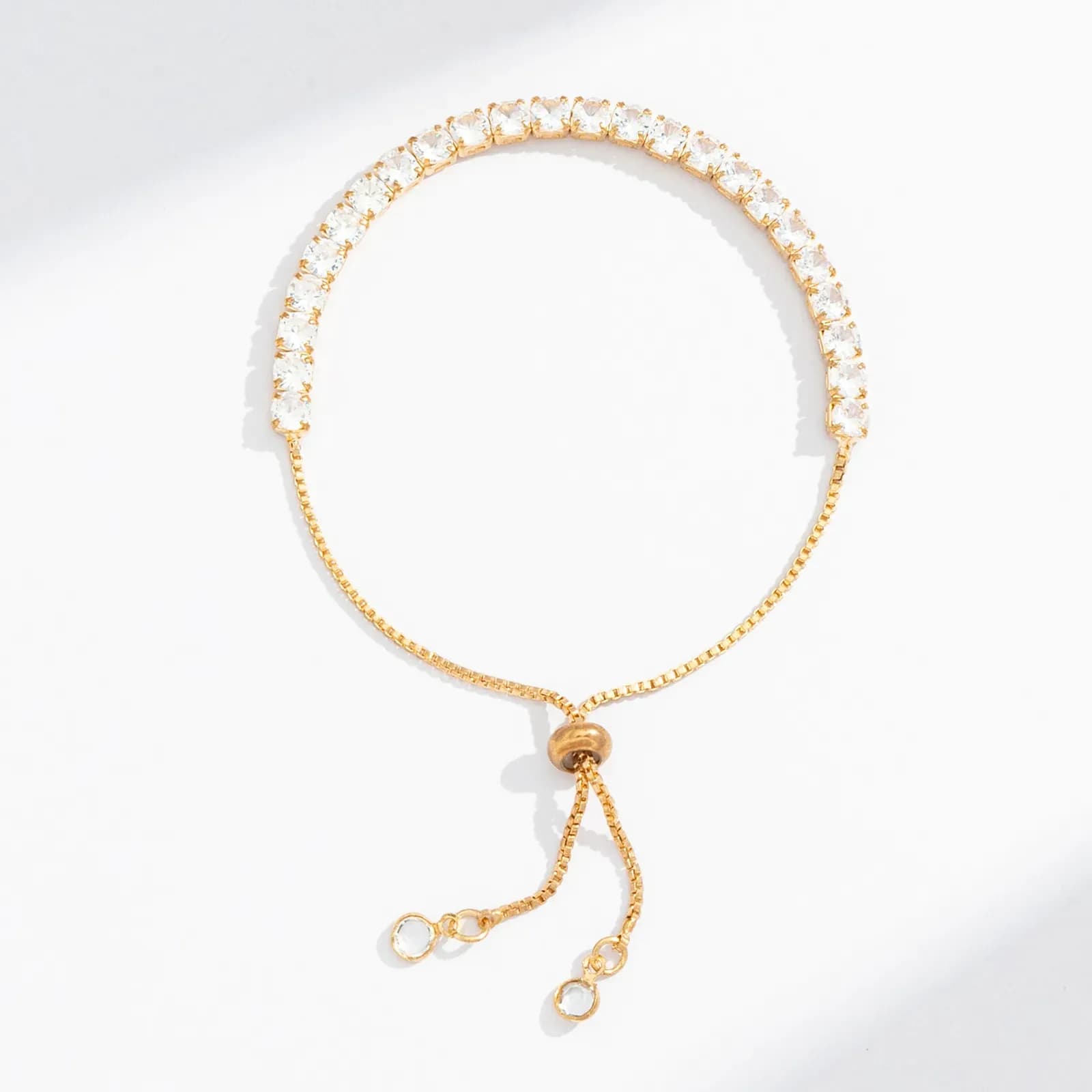 Guldfärgat tennisarmband, klara glasstenar - Justerbar 2
