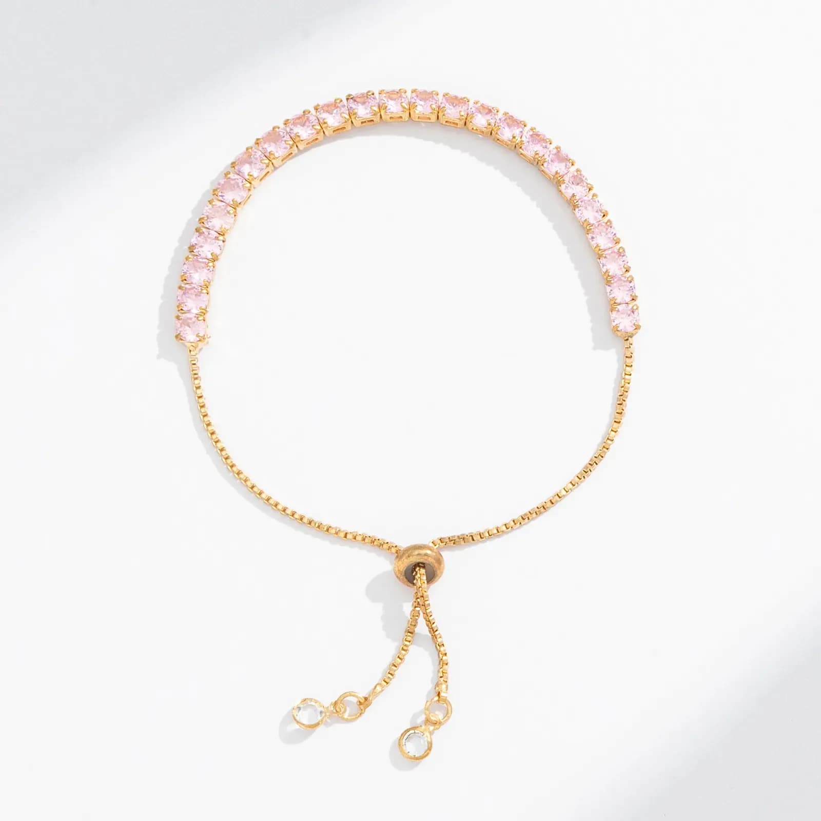 Guldfärgat armband, tennisarmband rosa glasstenar - Justerbar