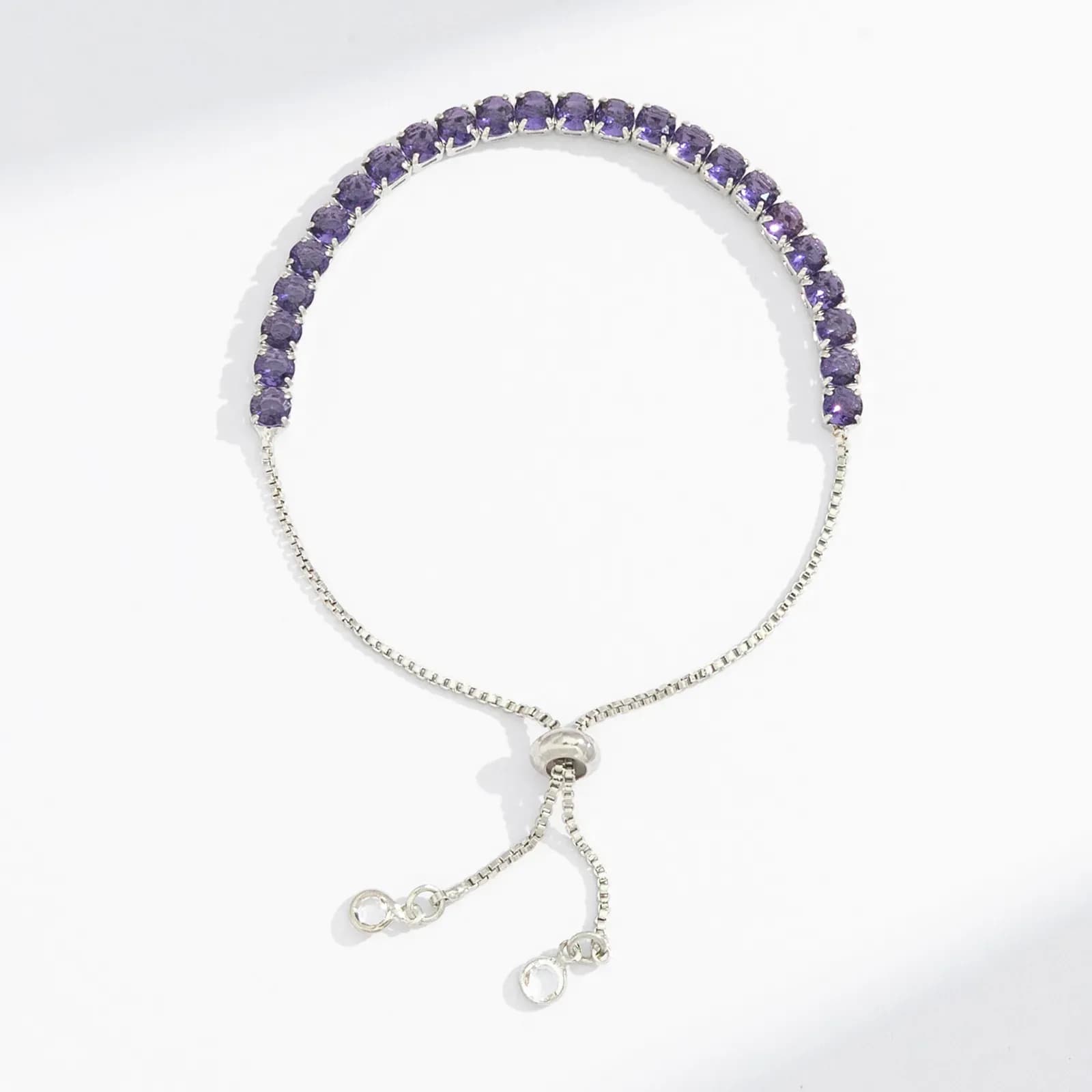 Silverfärgat tennisarmband, lila glasstenar - Justerbar