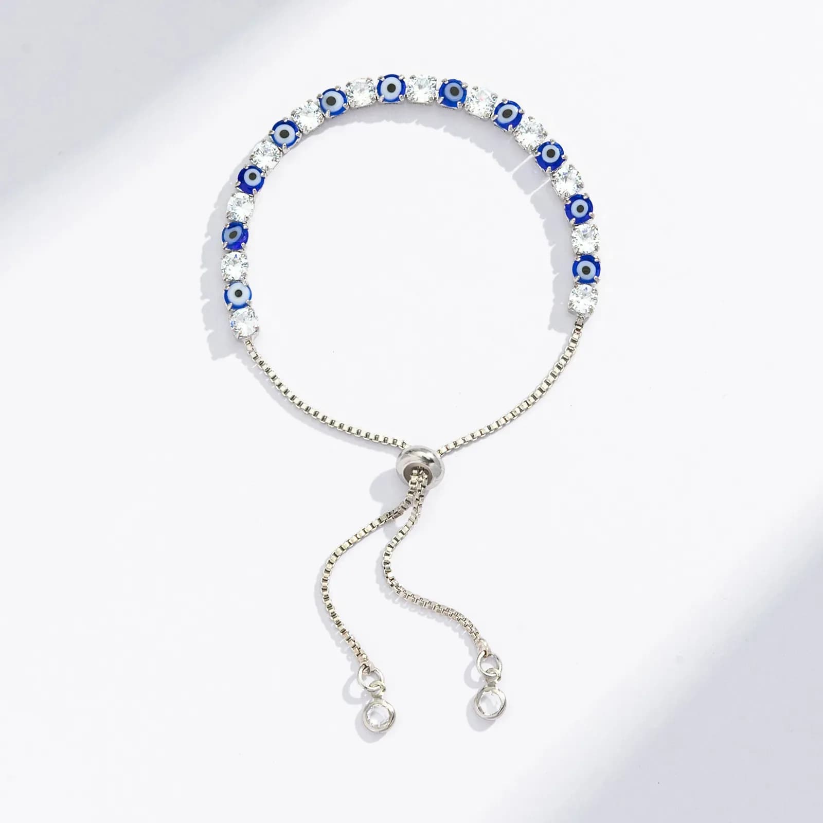 Silverfärgat armband, tennisarmband onda ögat - Justerbar