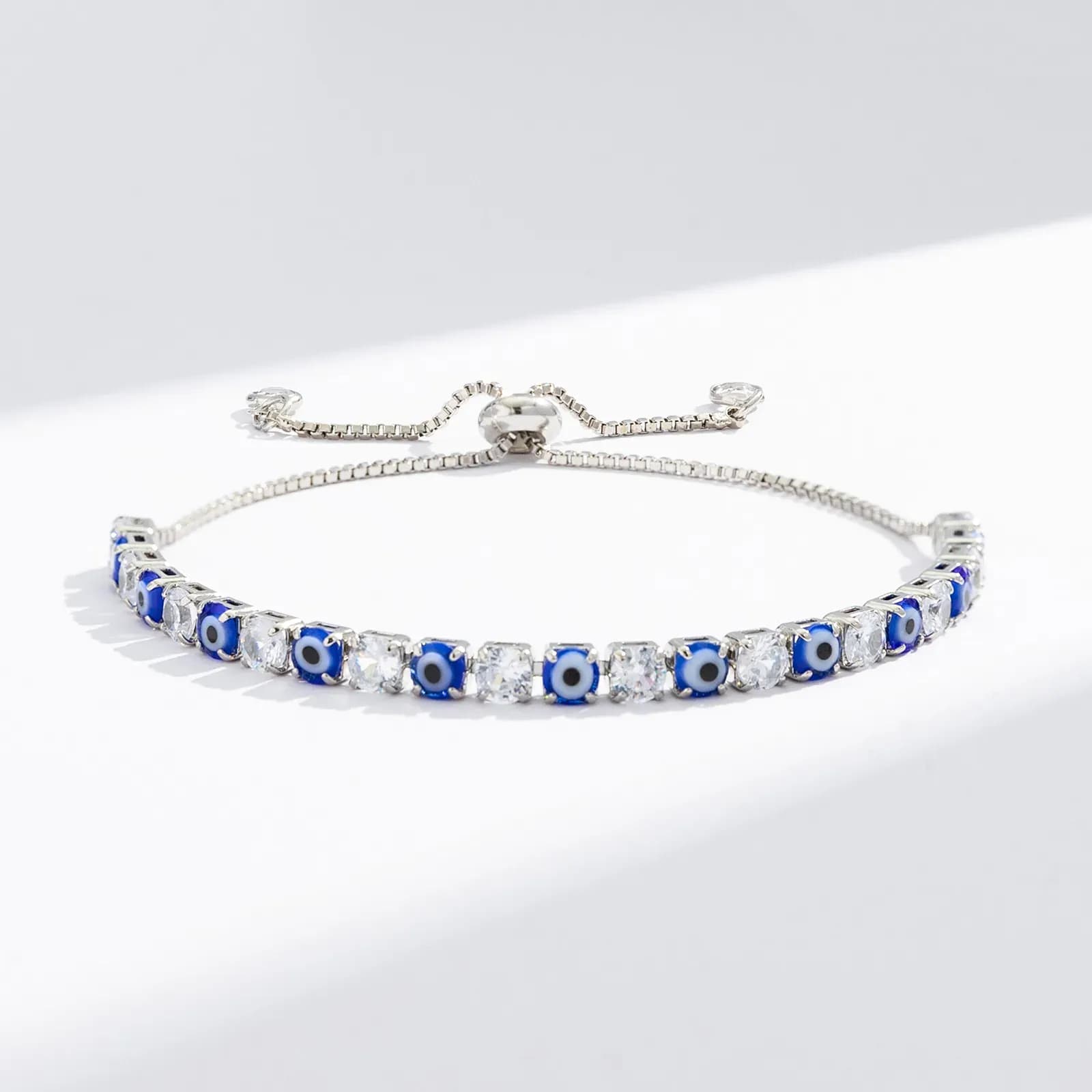 Silverfärgat armband, tennisarmband onda ögat - Justerbar 2