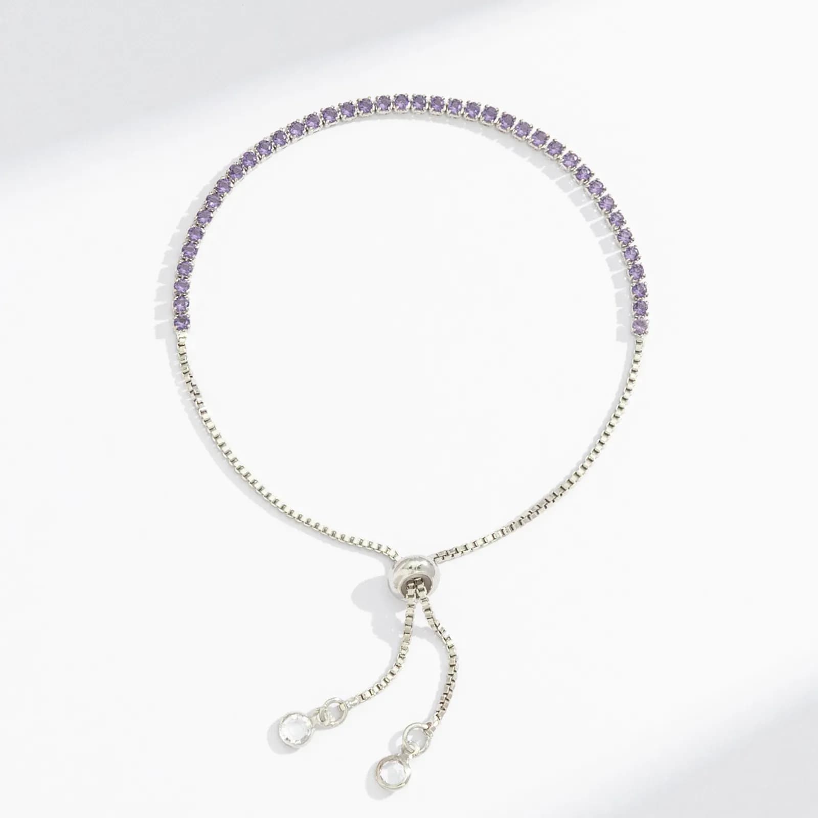 Silverfärgat tennisarmband, lila glasstenar - Justerbar