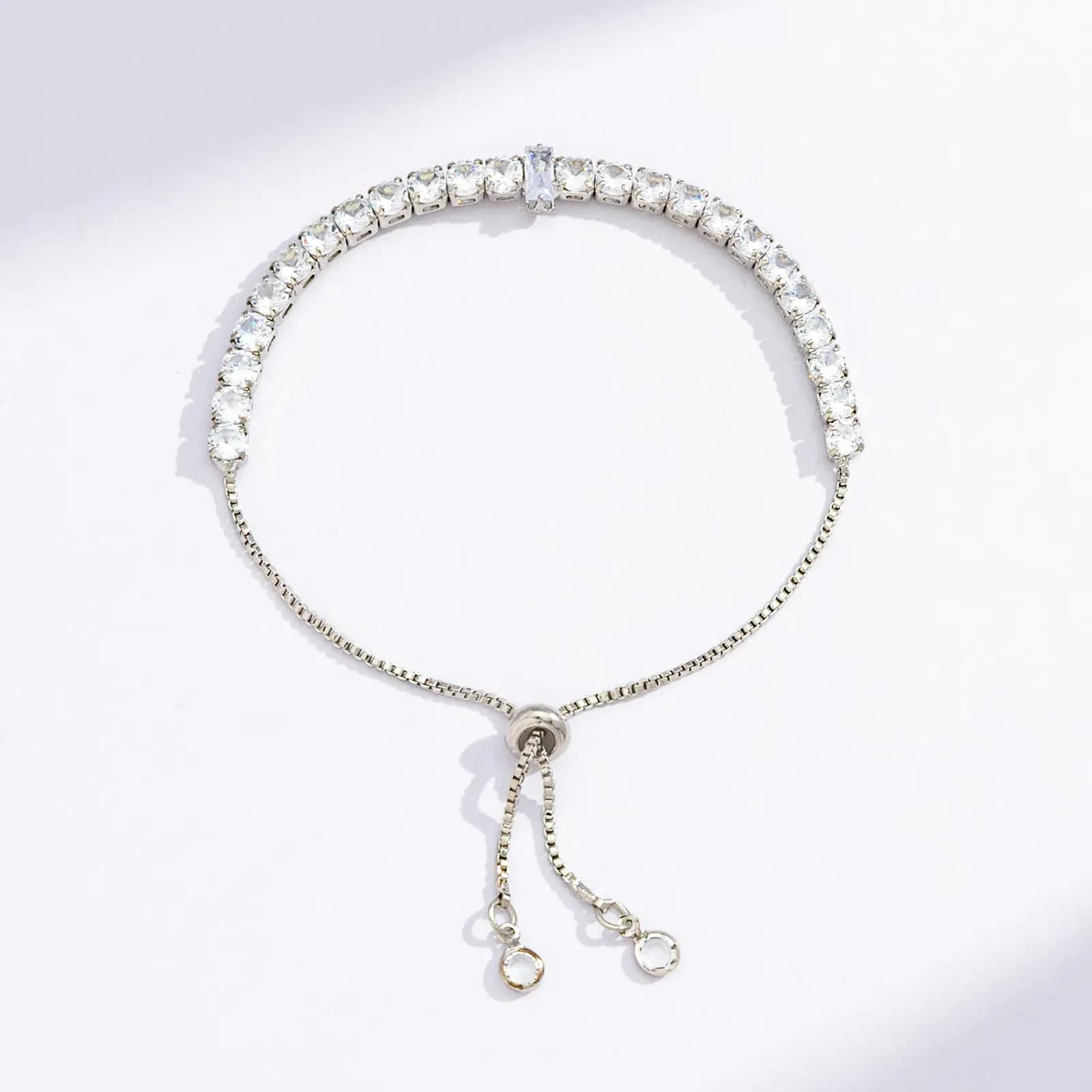 Silverfärgat armband, tennisarmband rektangulär sten - Justerbar 2