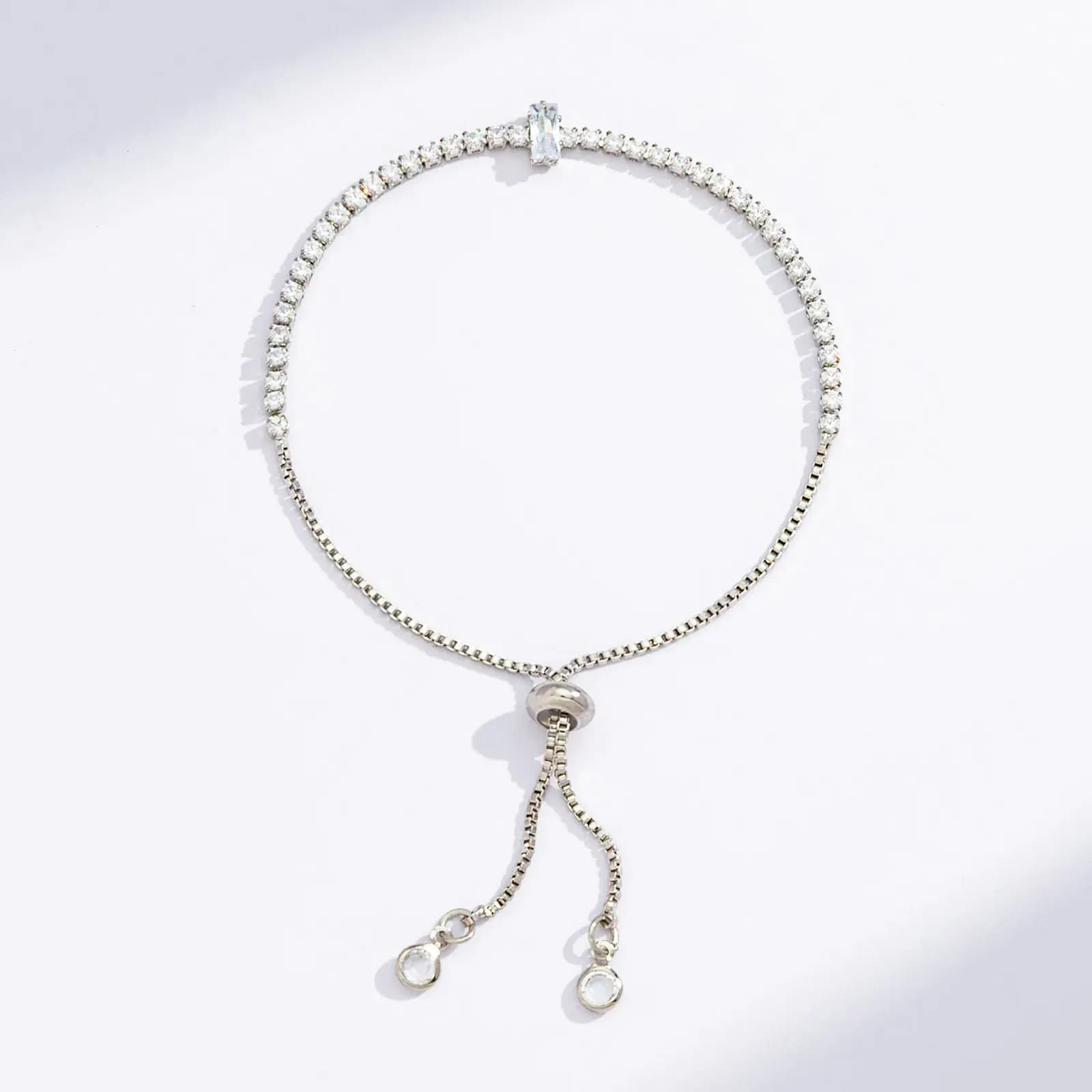 Silverfärgat tennisarmband, rektangulär sten - Justerbar