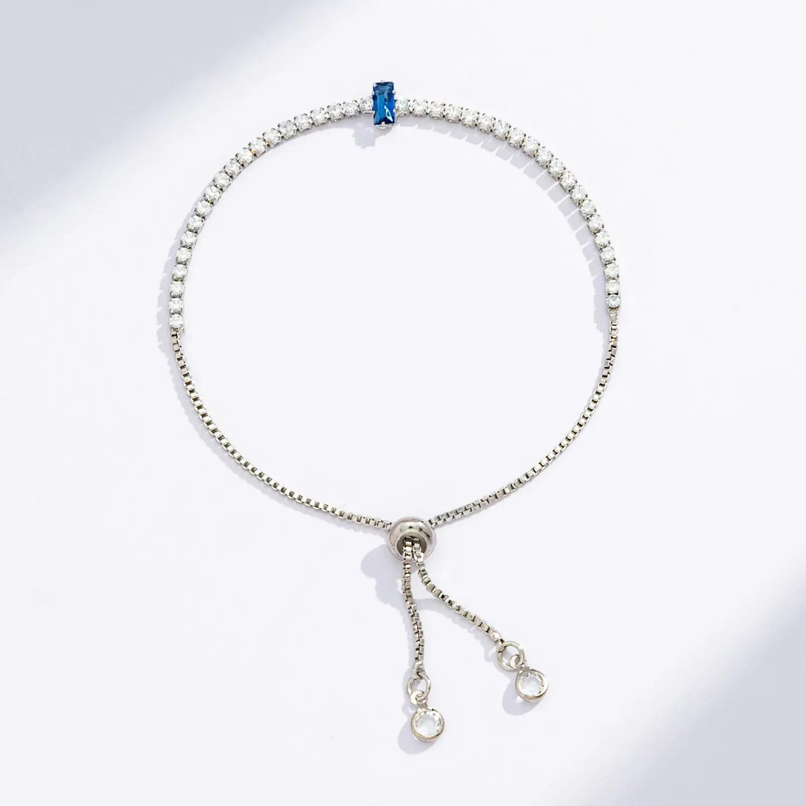 Silverfärgat tennisarmband, blå rektangulär sten - Justerbar 2