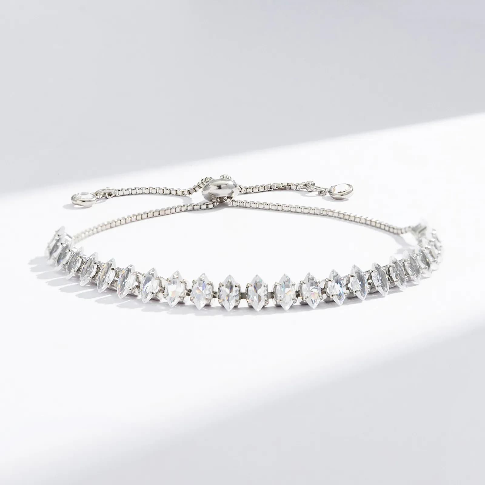 Silverfärgat tennisarmband, ovala glasstenar - Justerbar 2