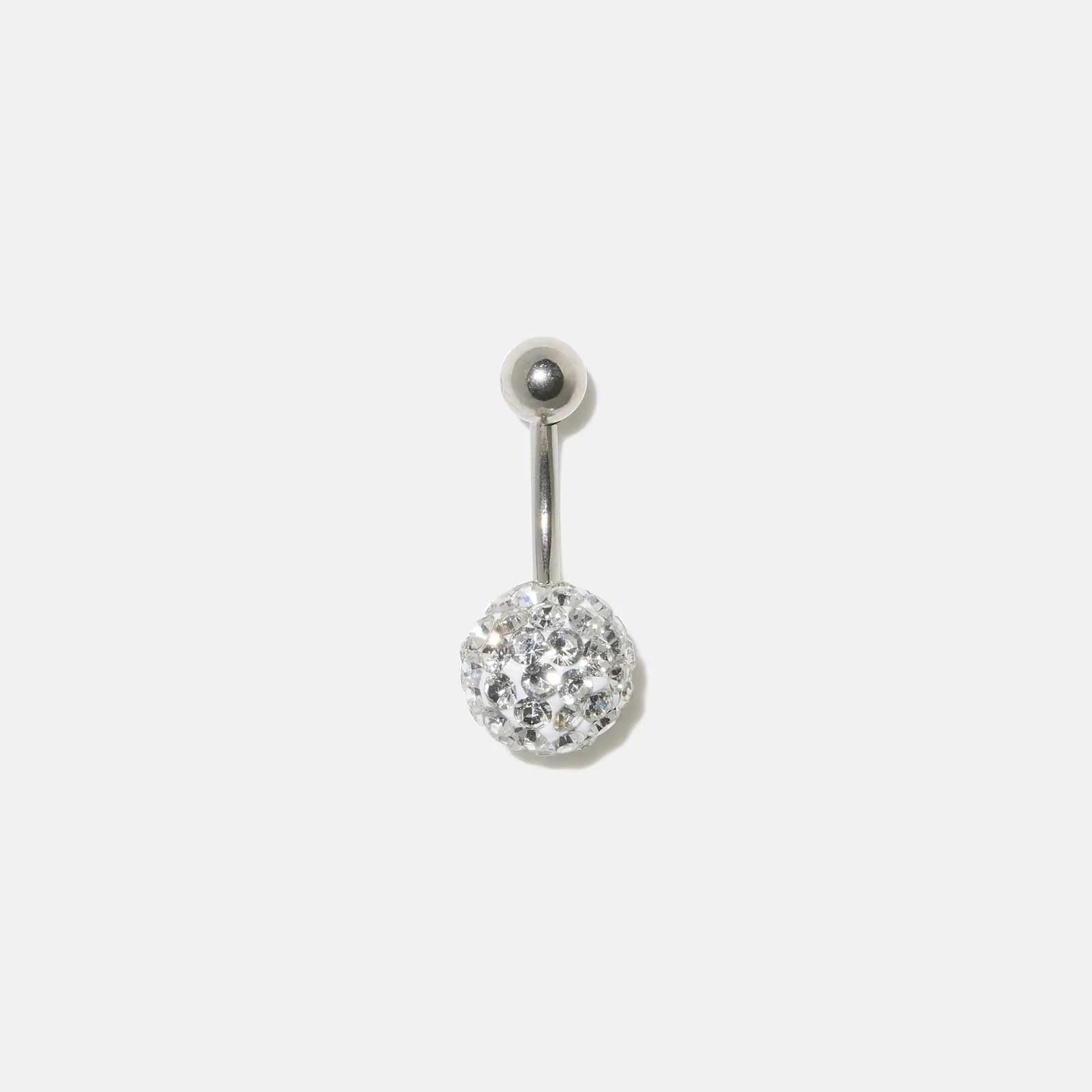 Navelpiercing barbell i stål - glitterboll 2