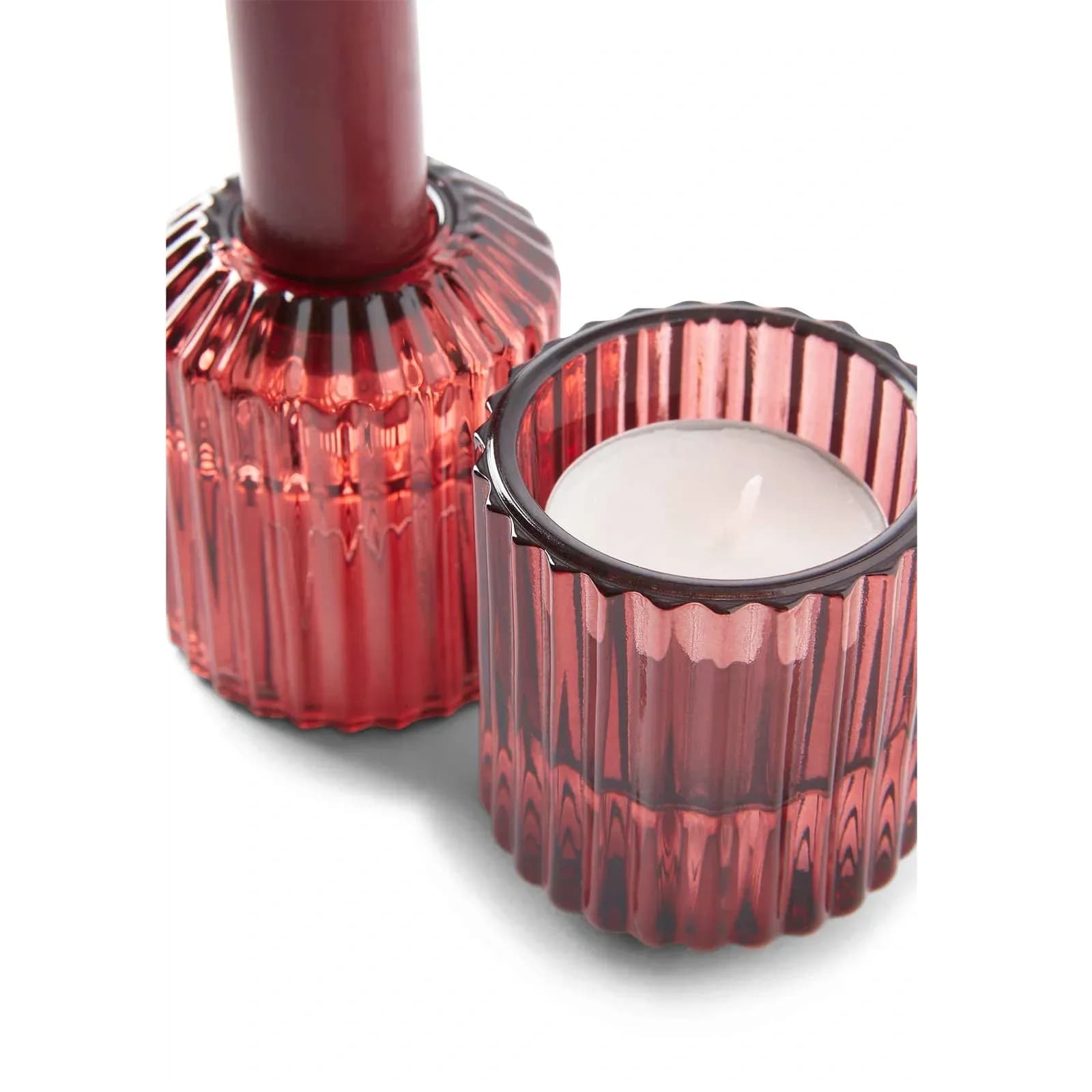 Presentset 2-pack mörkröda ljus och ljusstakar 3