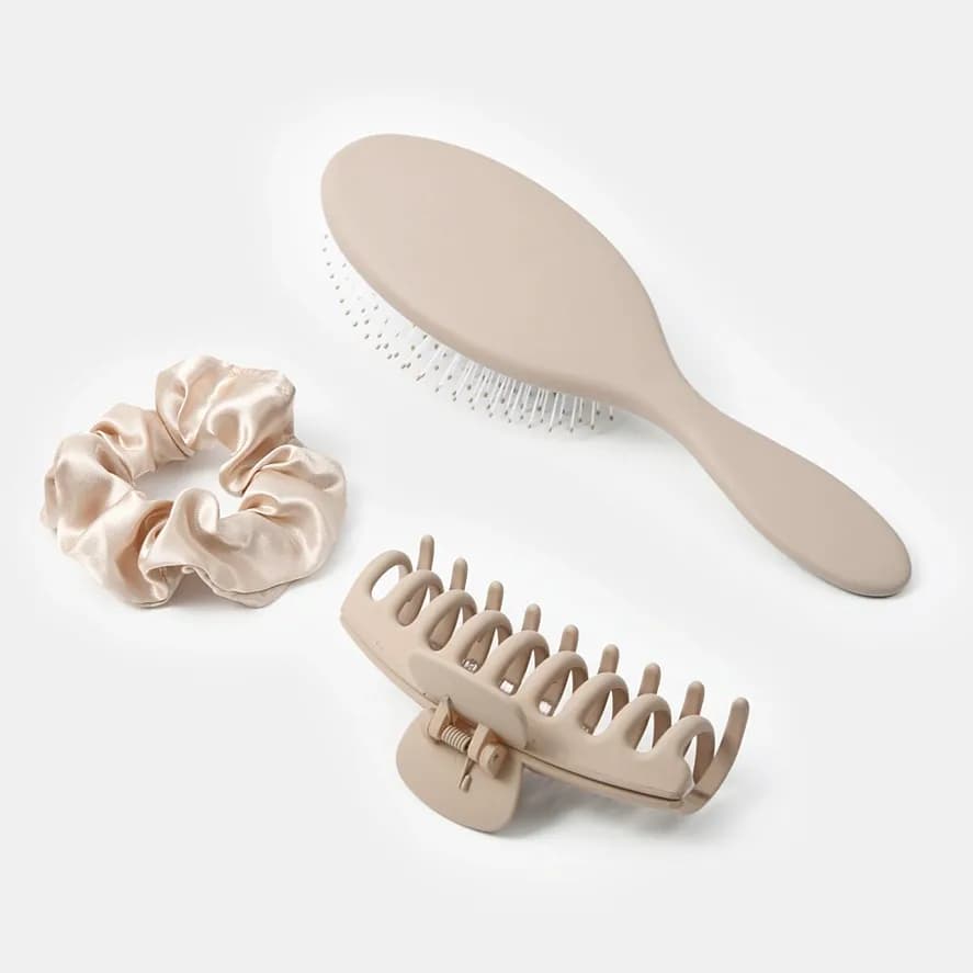 Beige hårset med hårborste - 3 delar 3