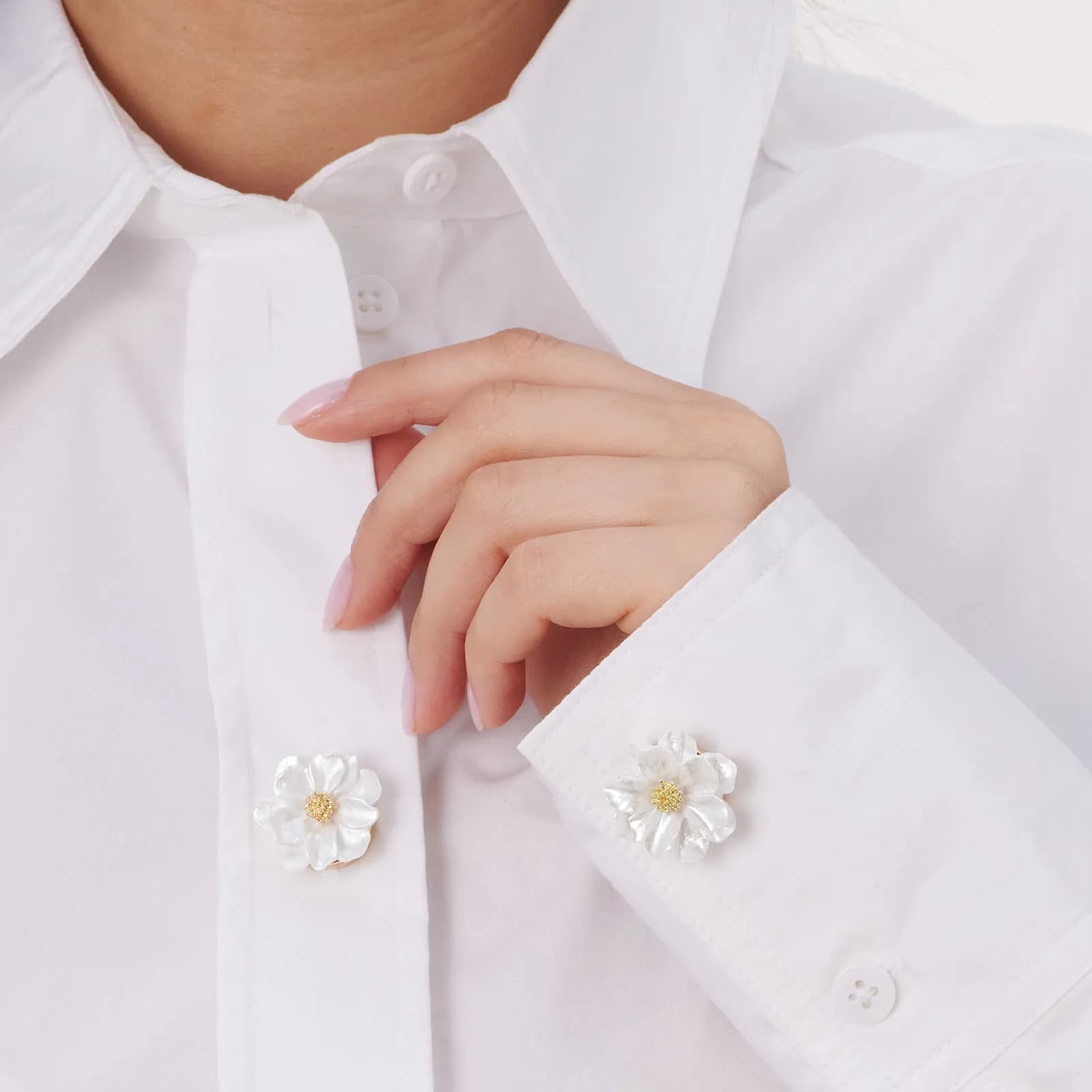 Guldfärgade knapp-covers, blomma med pärlemoreffekt 2
