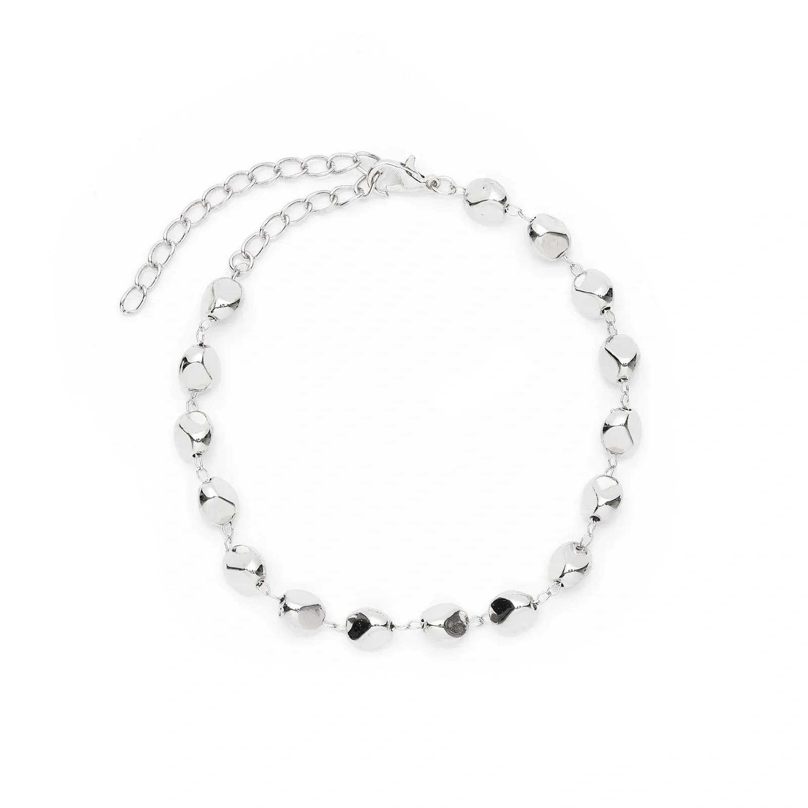 Silverfärgad fotlänk - oregelbundna kulor, 21+6cm