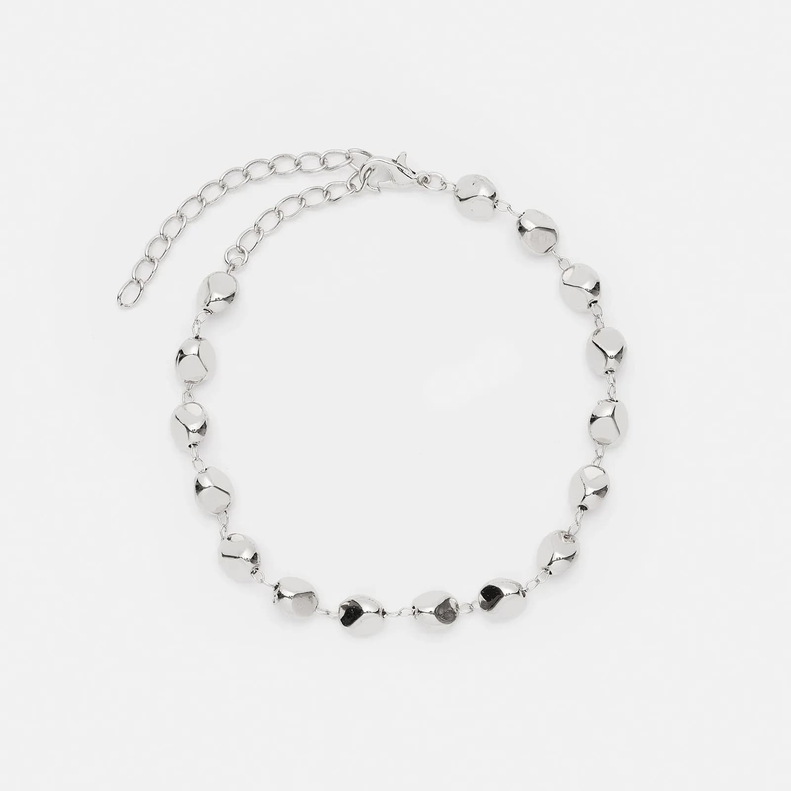 Silverfärgad fotlänk - oregelbundna kulor, 21+6cm