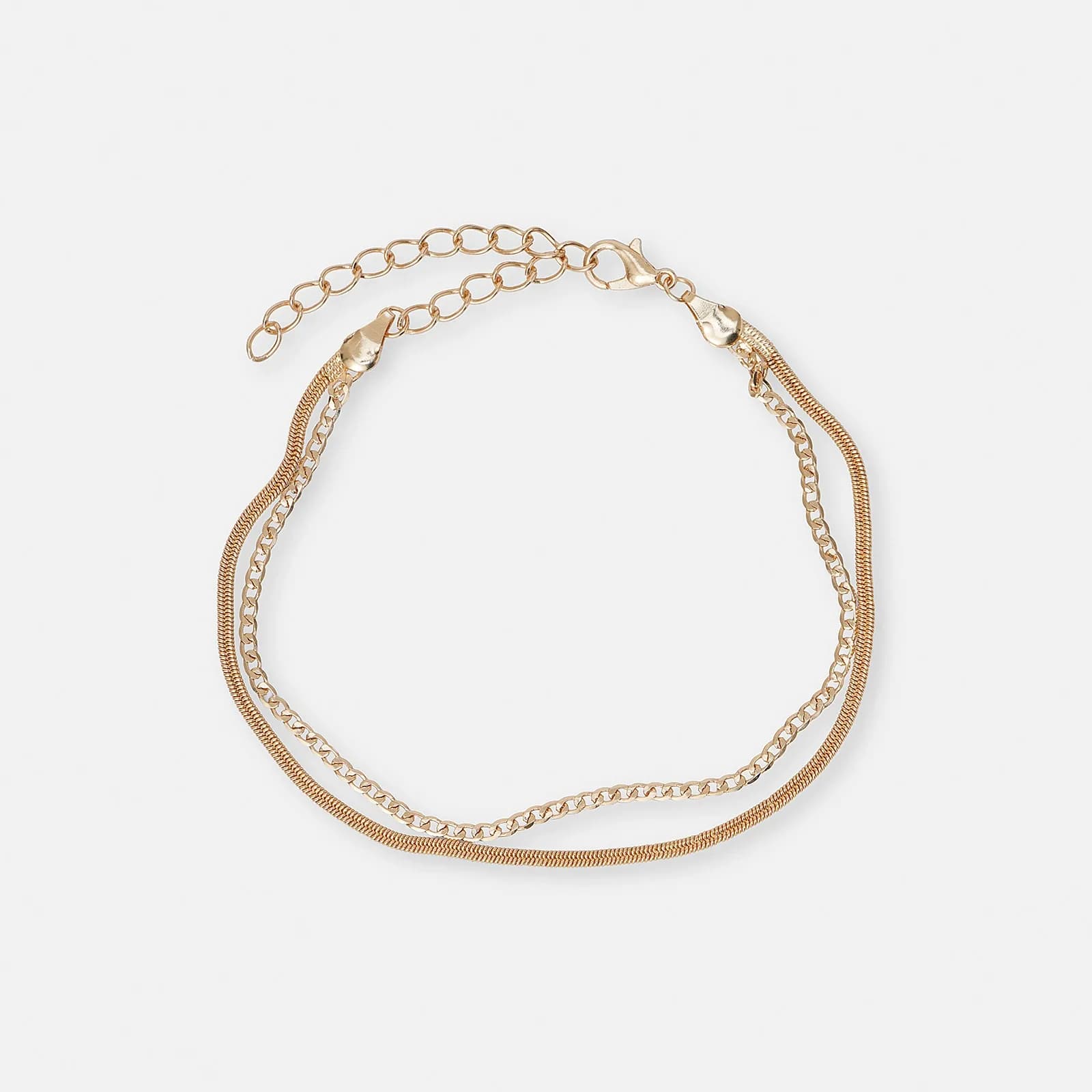 Guldfärgad vristlänk med snake- och pansarkedja - 19+5cm