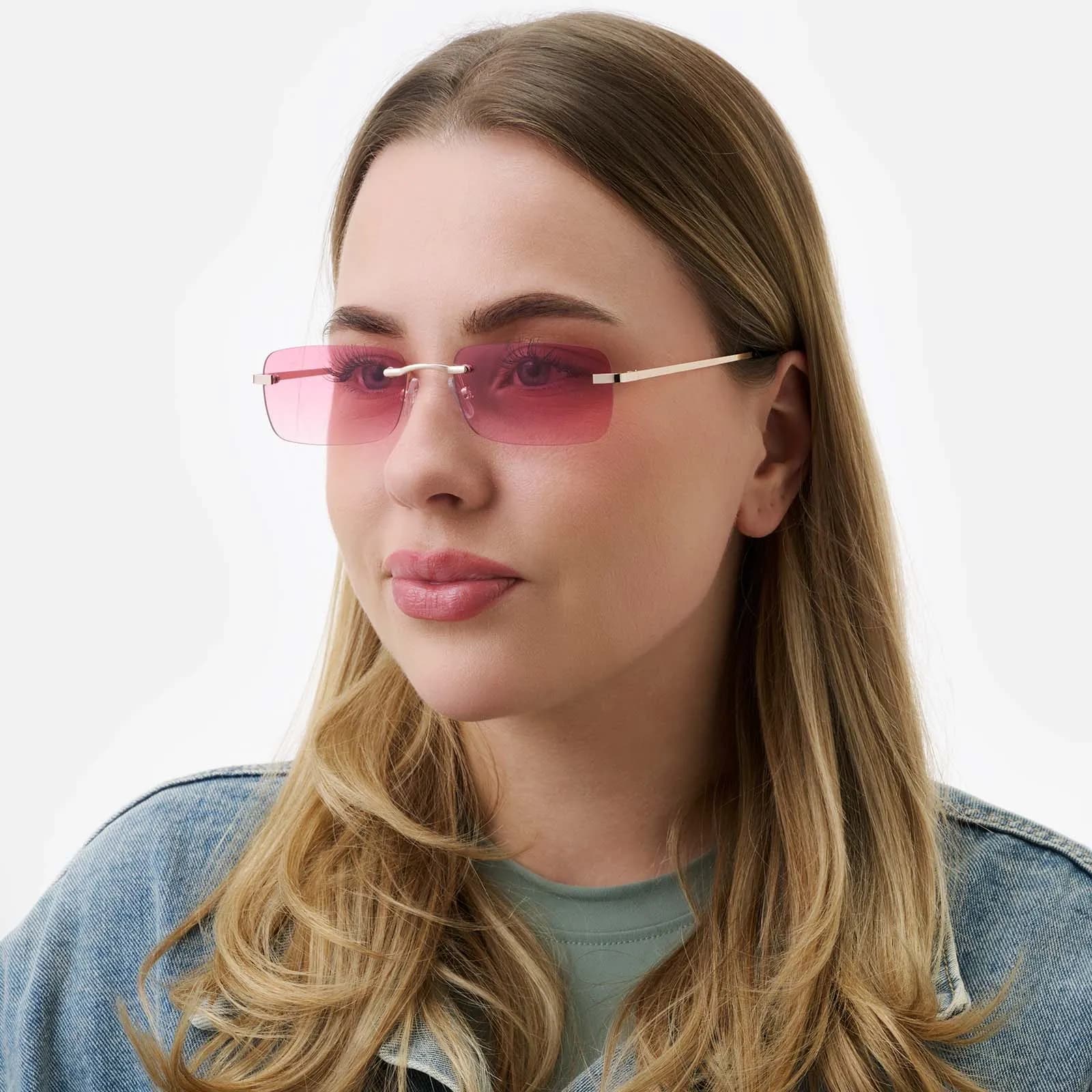 Solglasögon unisex Rectangle, rosa glas 2