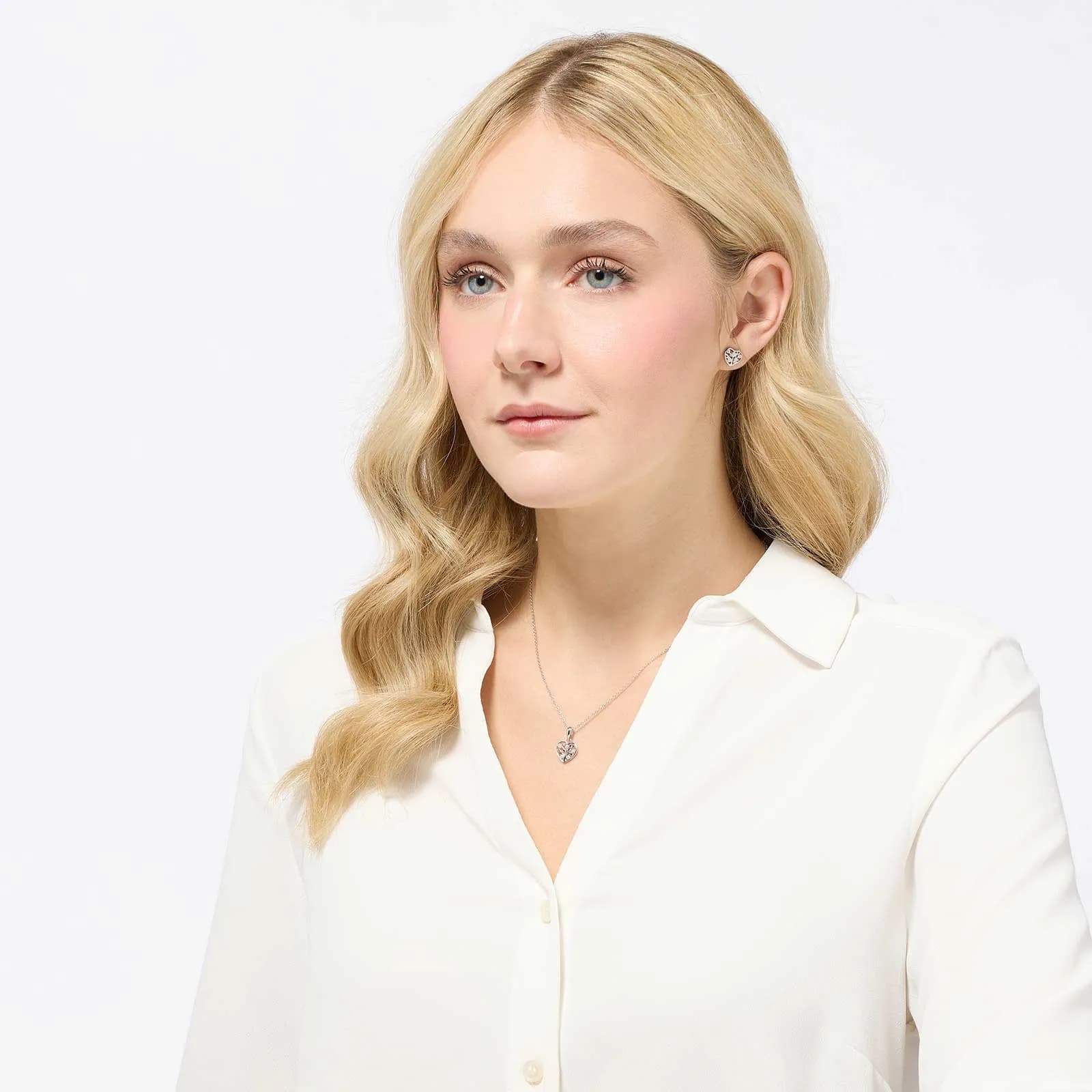 Set i äkta silver halsband & örhängen, hjärtan blommönster 2