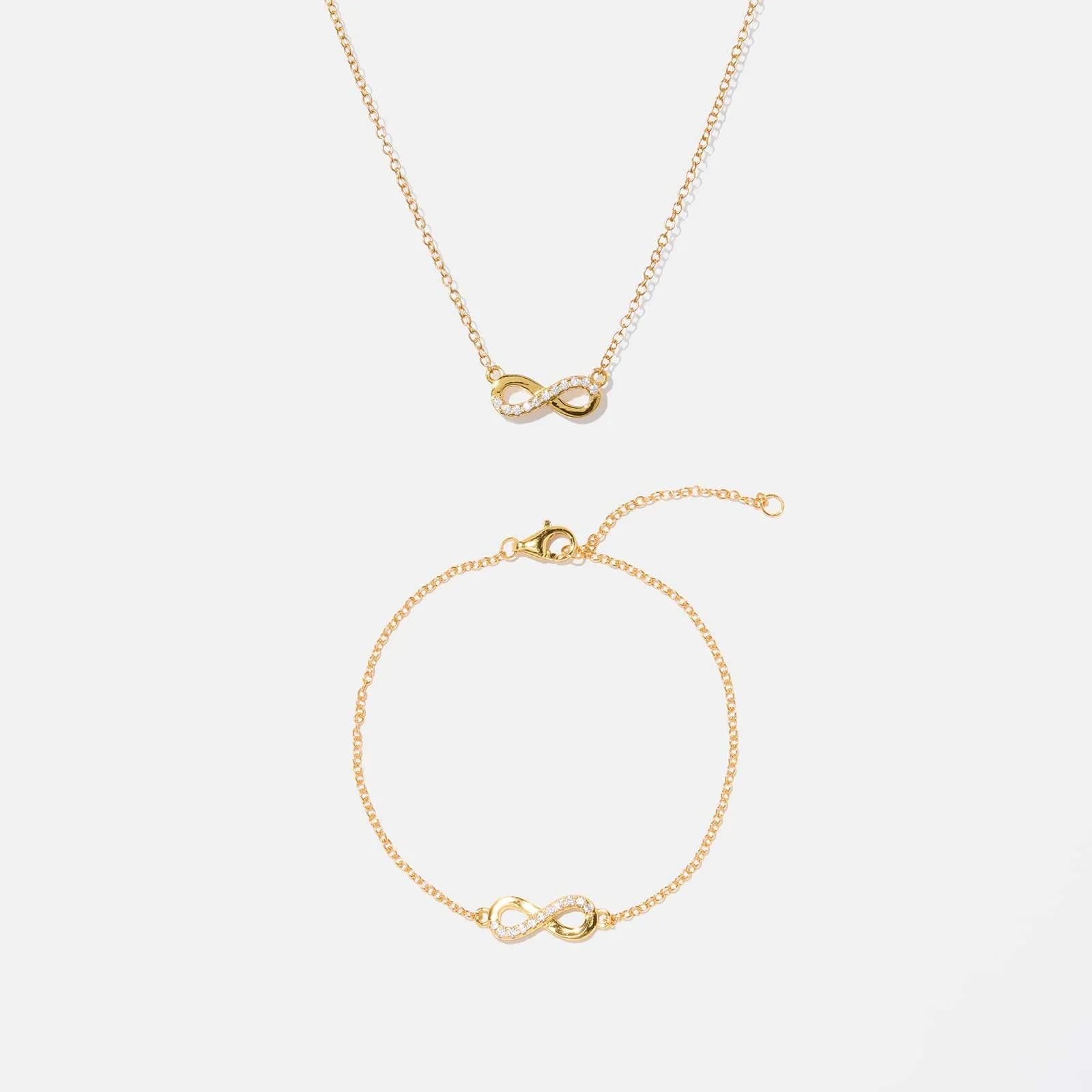 Guldpläterat set i äkta silver armband & halsband, infinity 2