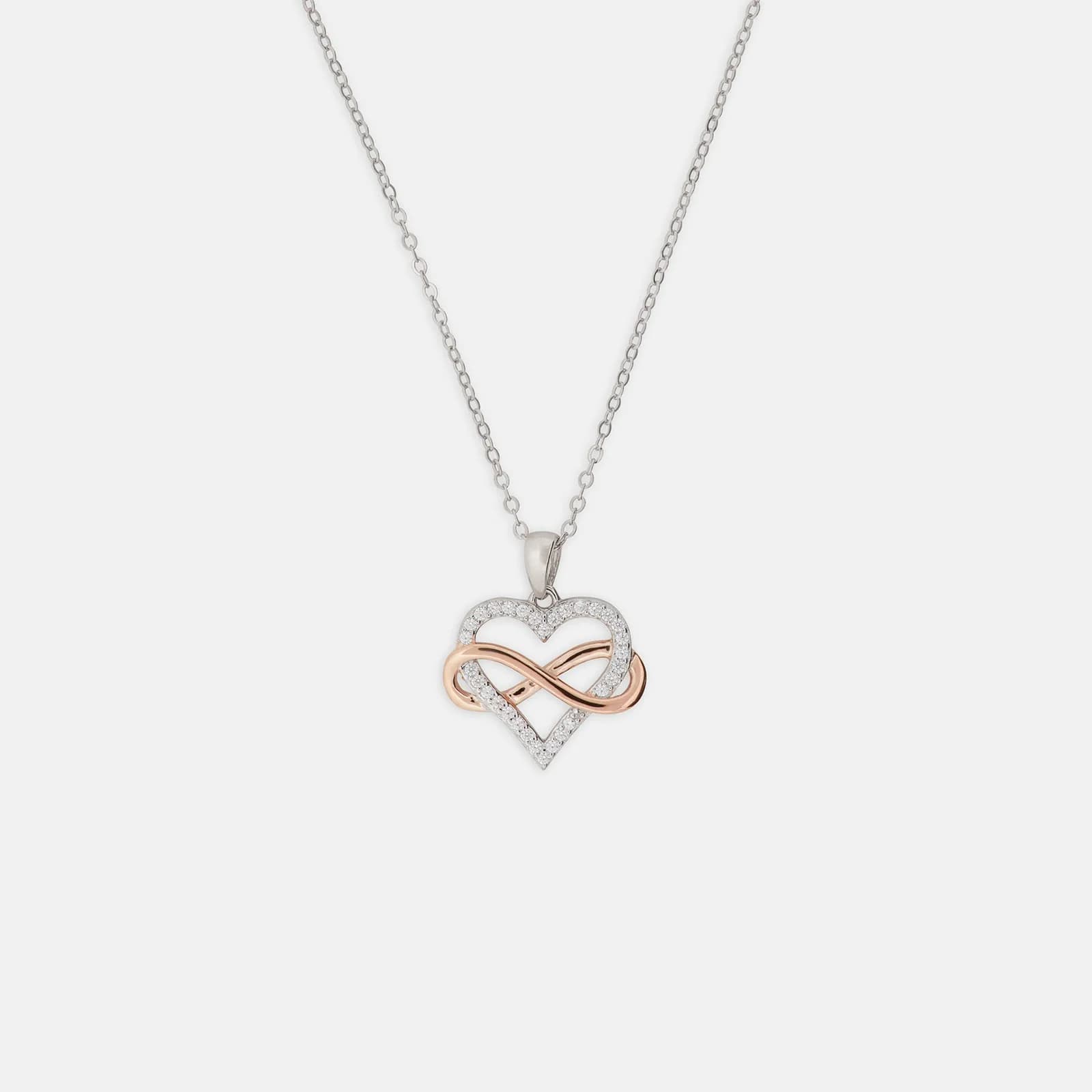 Halsband äkta silver - bicolor hjärta, 42+5 cm